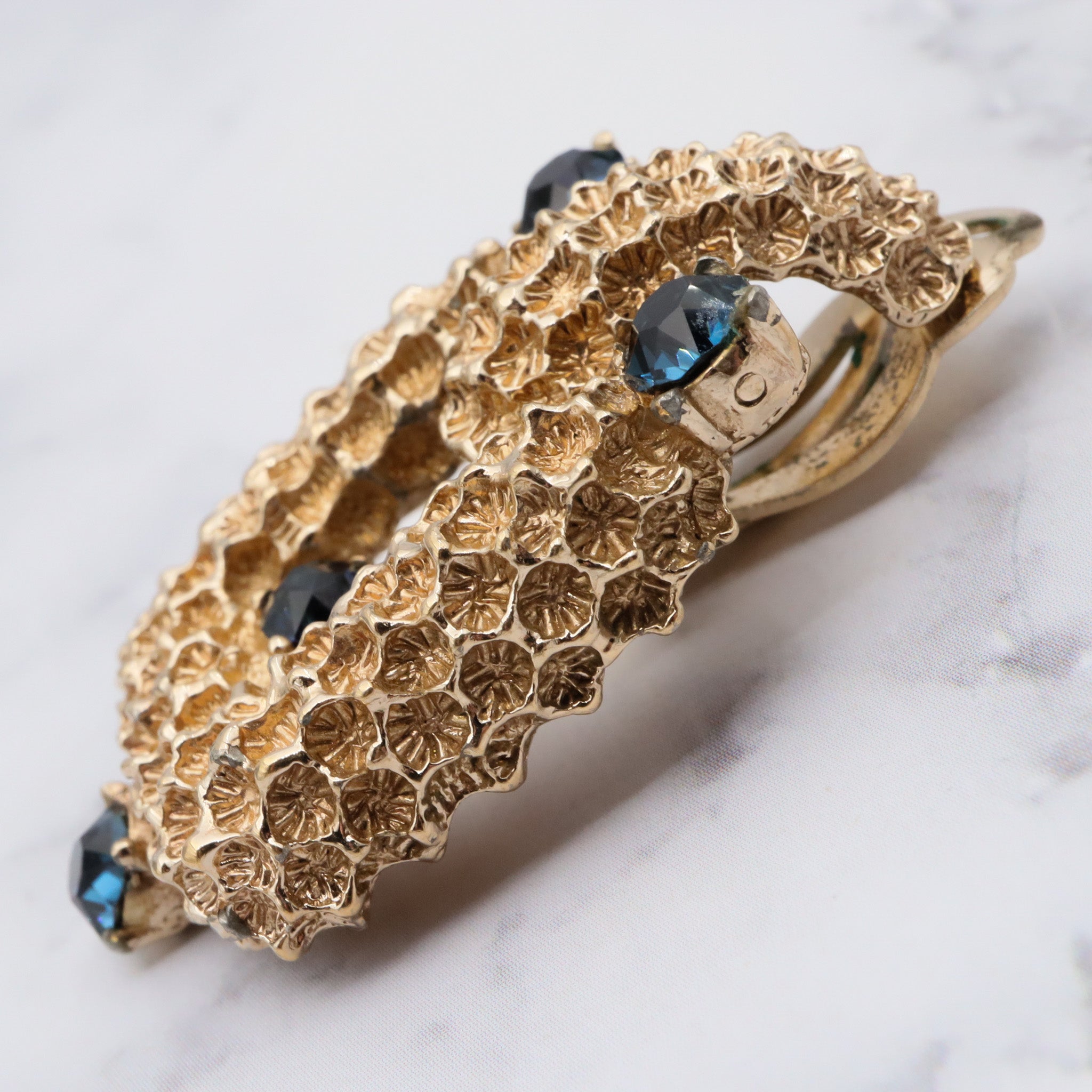 Vintage large Ciner gold plated rhinestone brutalist clip on earrings