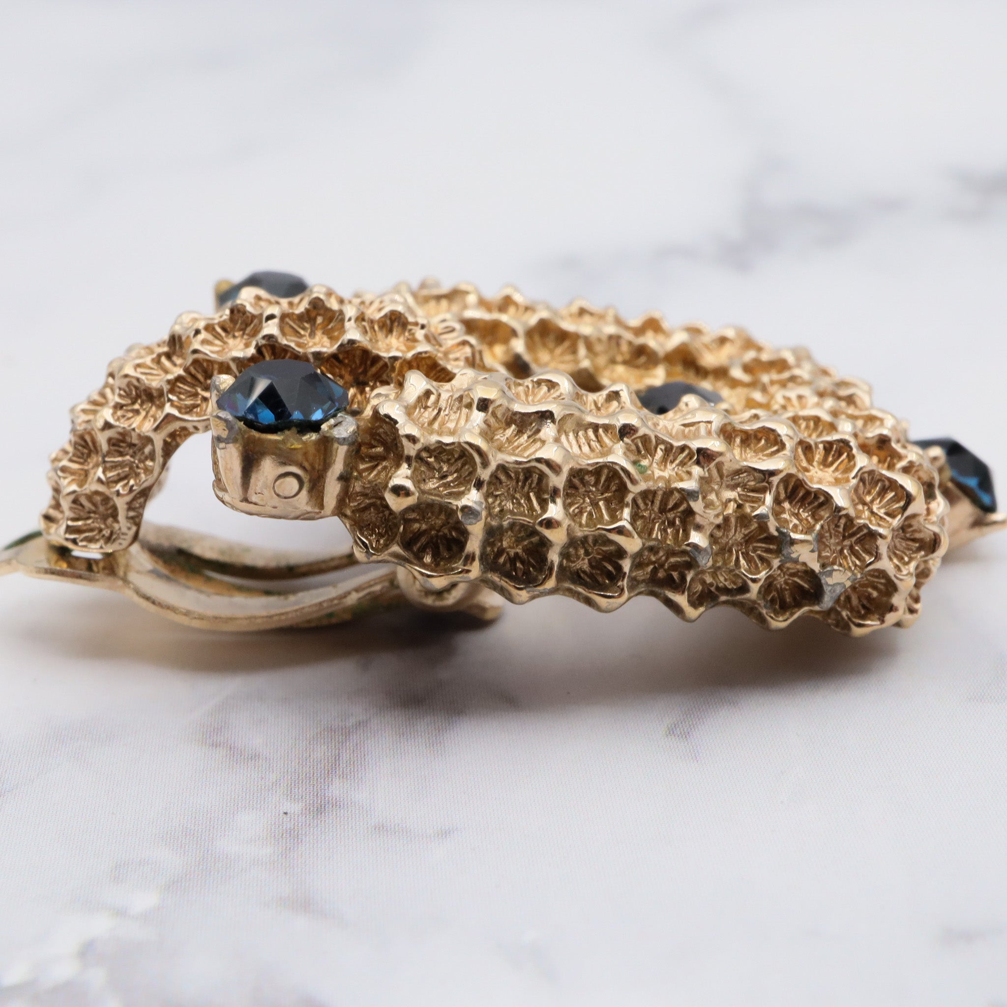 Vintage large Ciner gold plated rhinestone brutalist clip on earrings