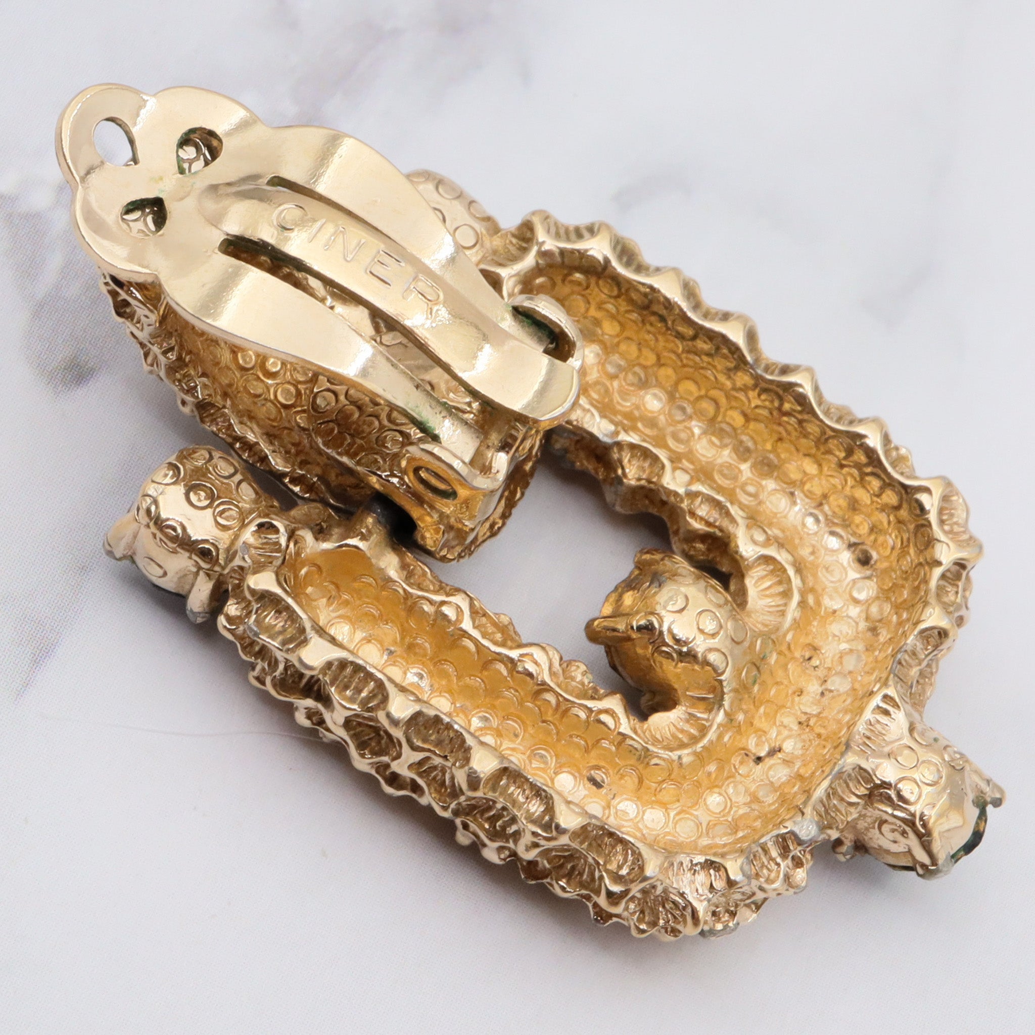 Vintage large Ciner gold plated rhinestone brutalist clip on earrings