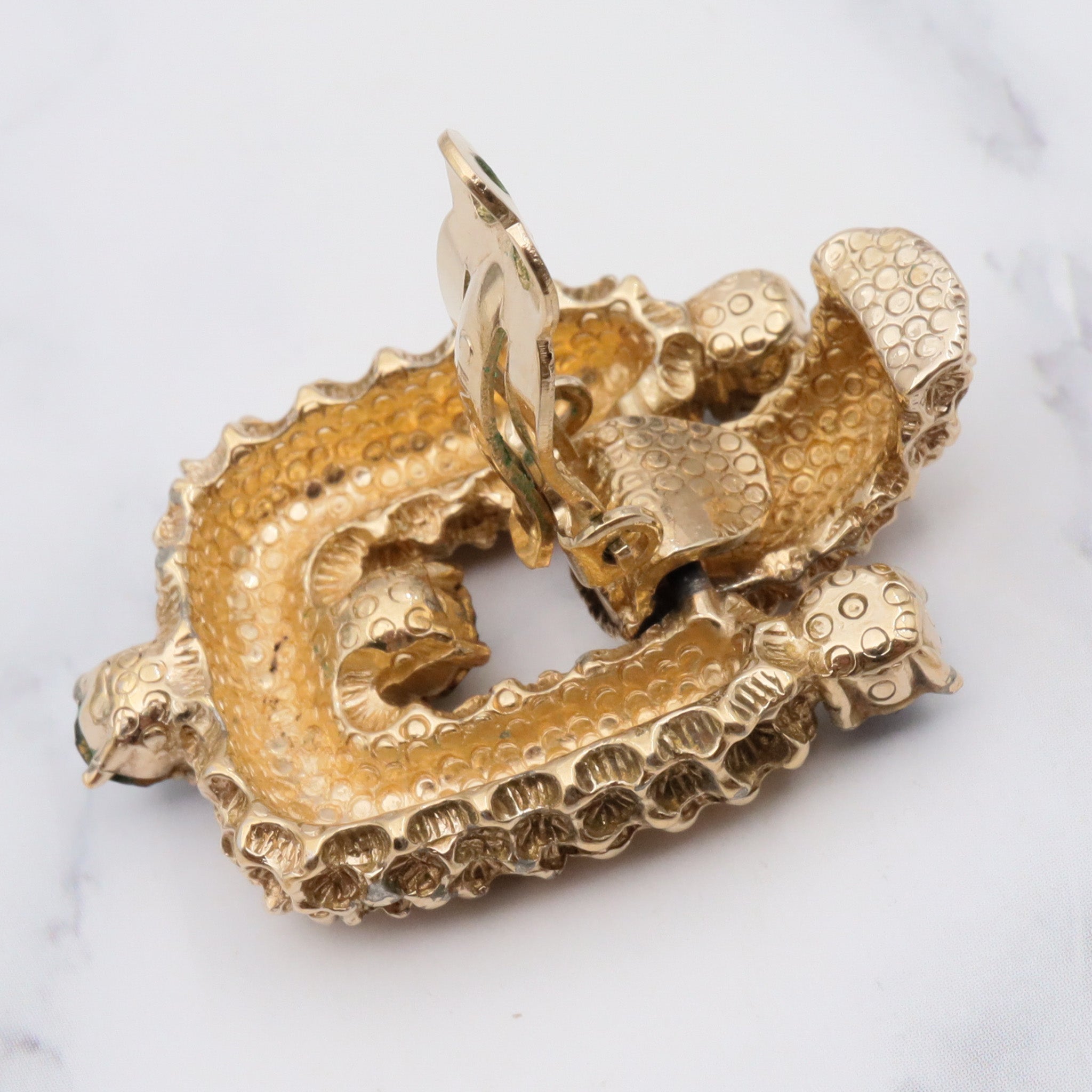 Vintage large Ciner gold plated rhinestone brutalist clip on earrings