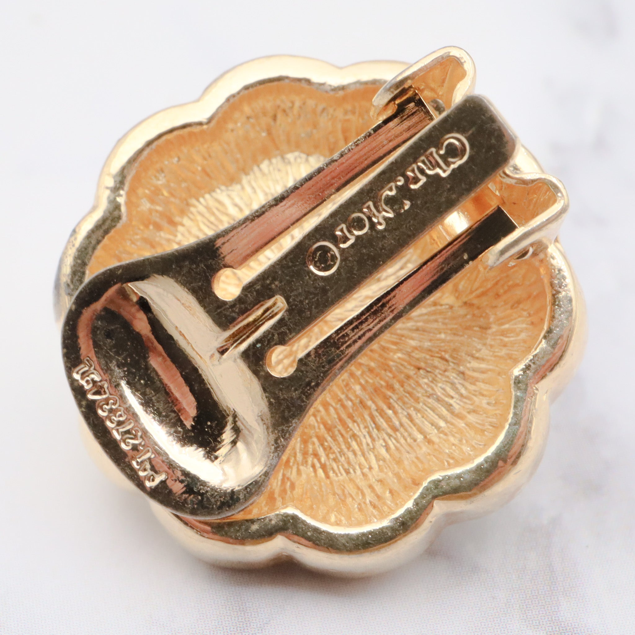 Christian Dior frosted carved glass and rhinestone gold tone clip on earrings