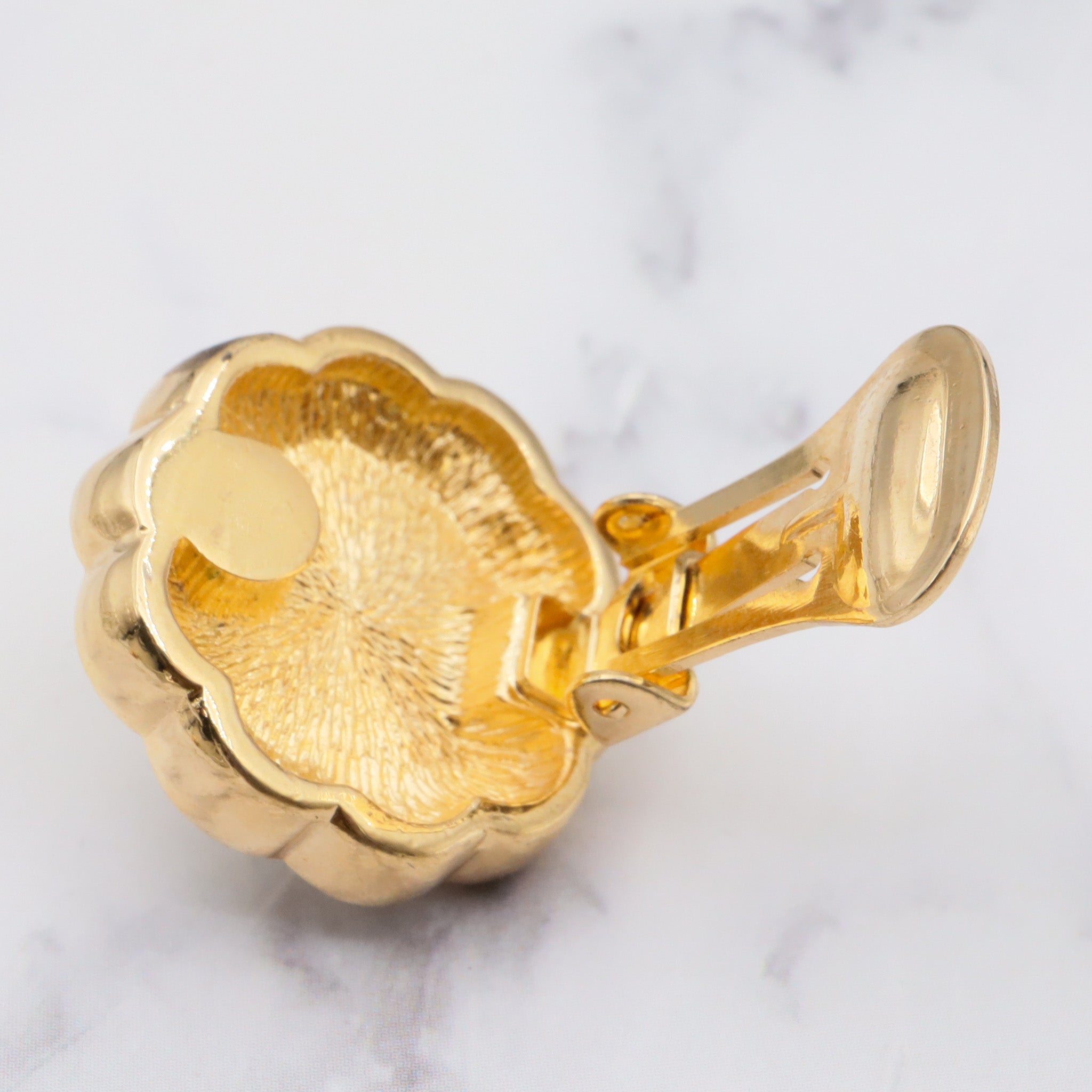 Christian Dior frosted carved glass and rhinestone gold tone clip on earrings