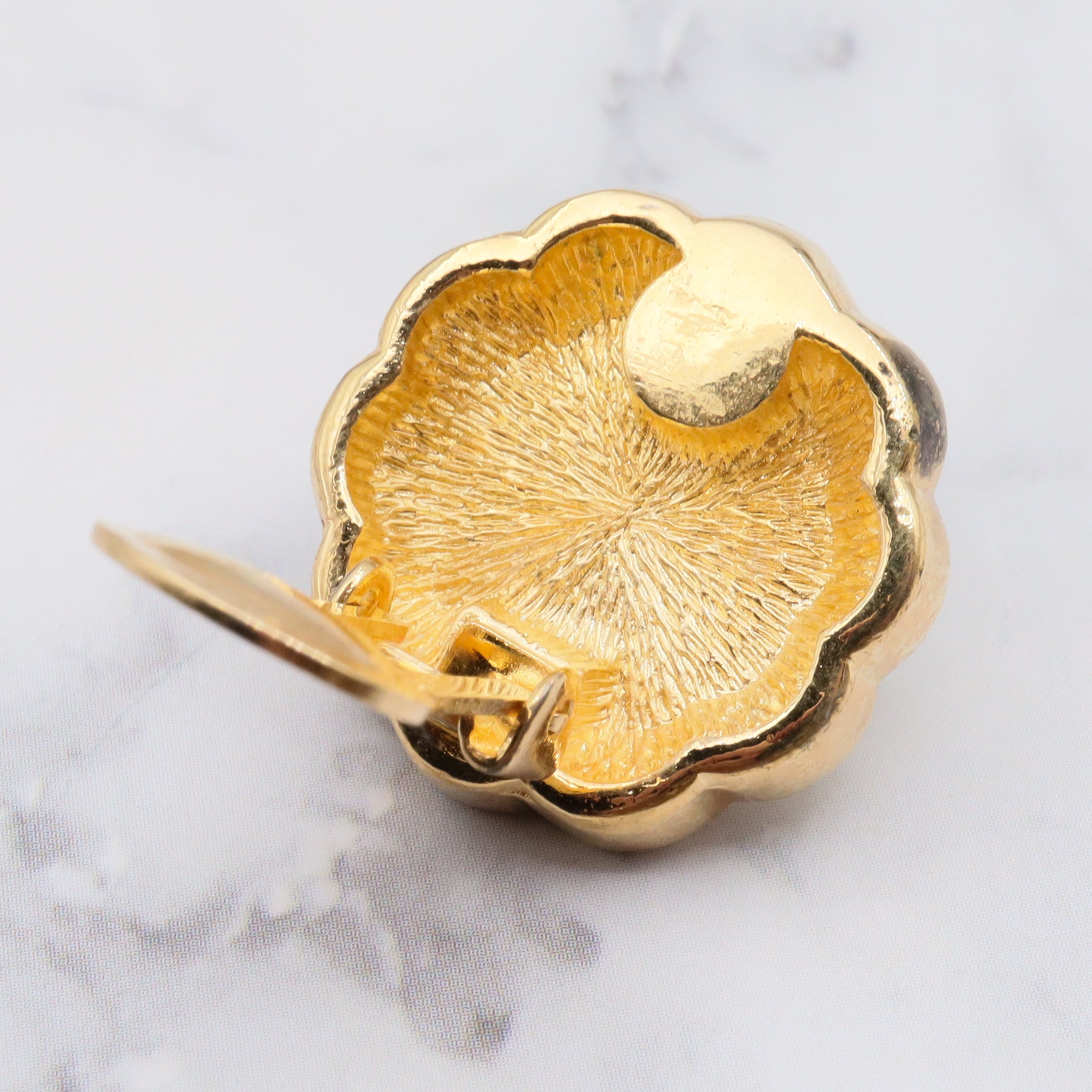 Christian Dior frosted carved glass and rhinestone gold tone clip on earrings