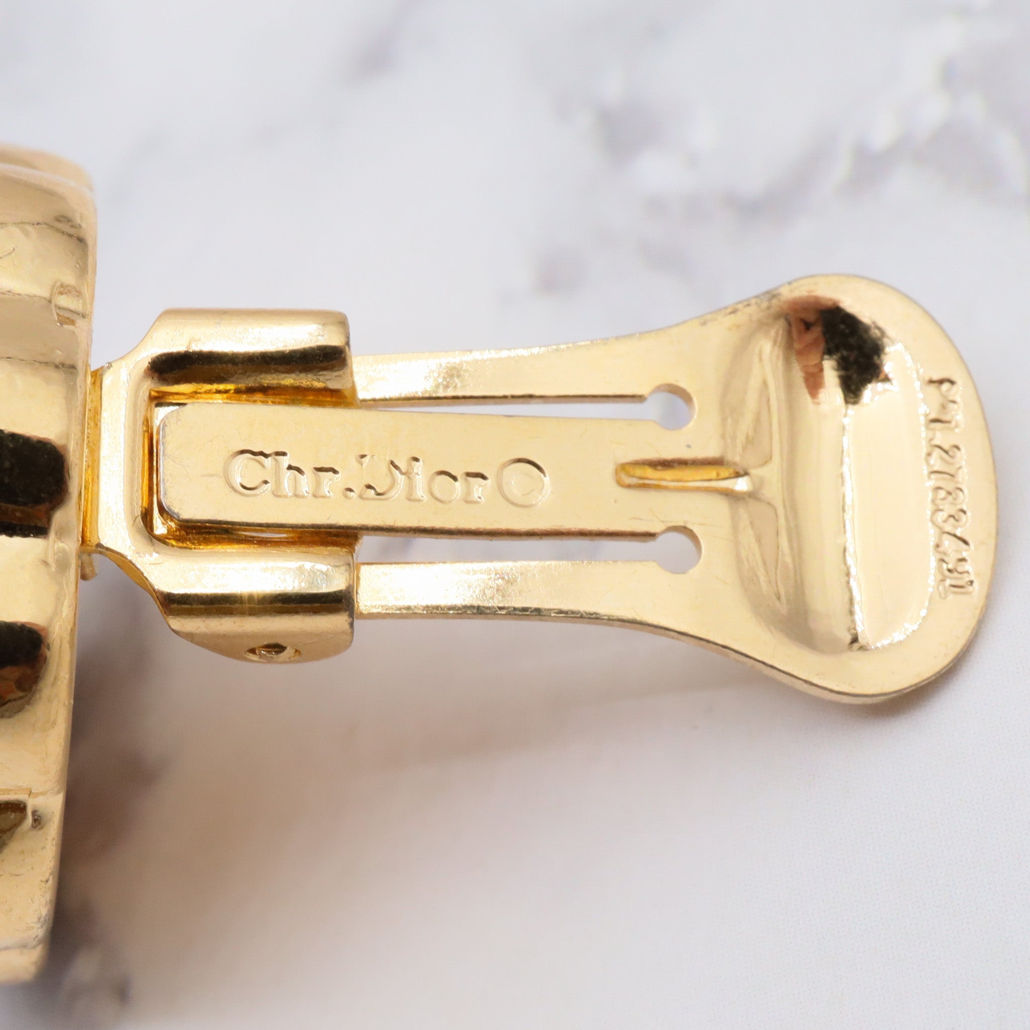 Christian Dior frosted carved glass and rhinestone gold tone clip on earrings