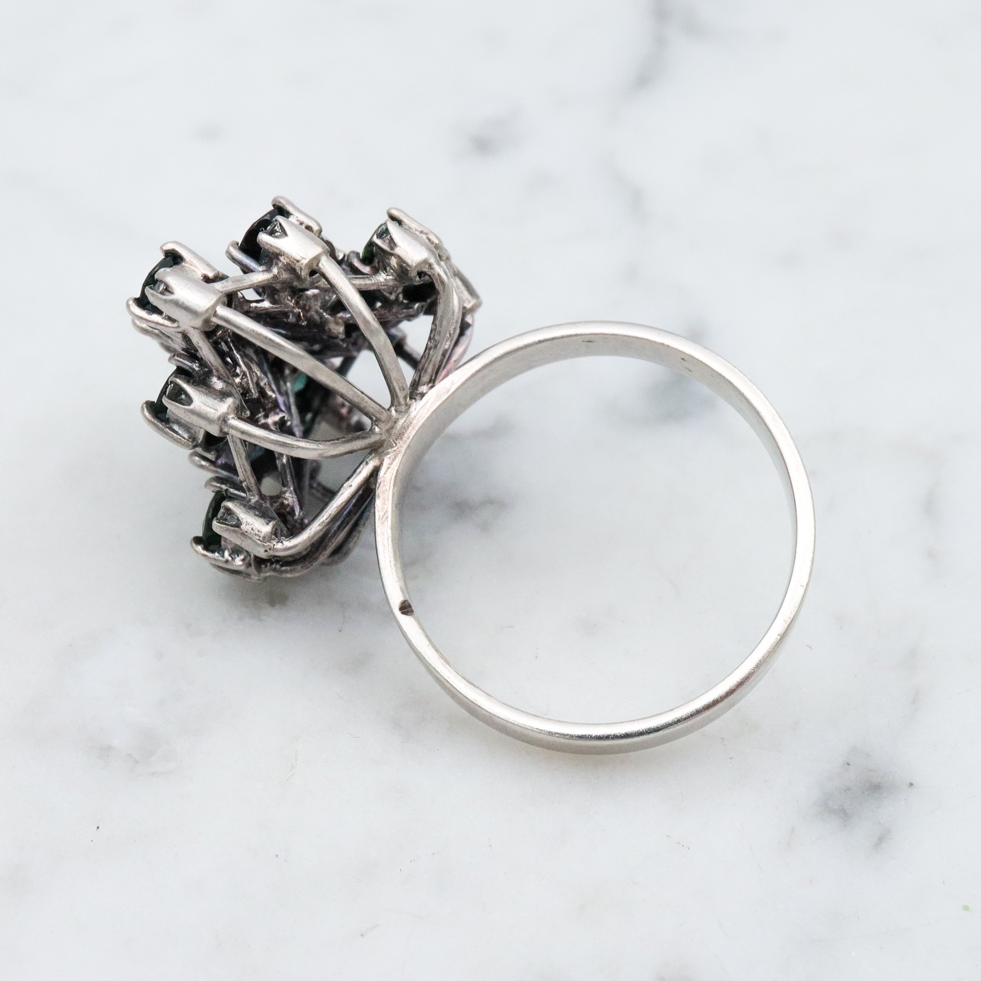 vintage London blue topaz & white zircon sterling cocktail ring, size 9