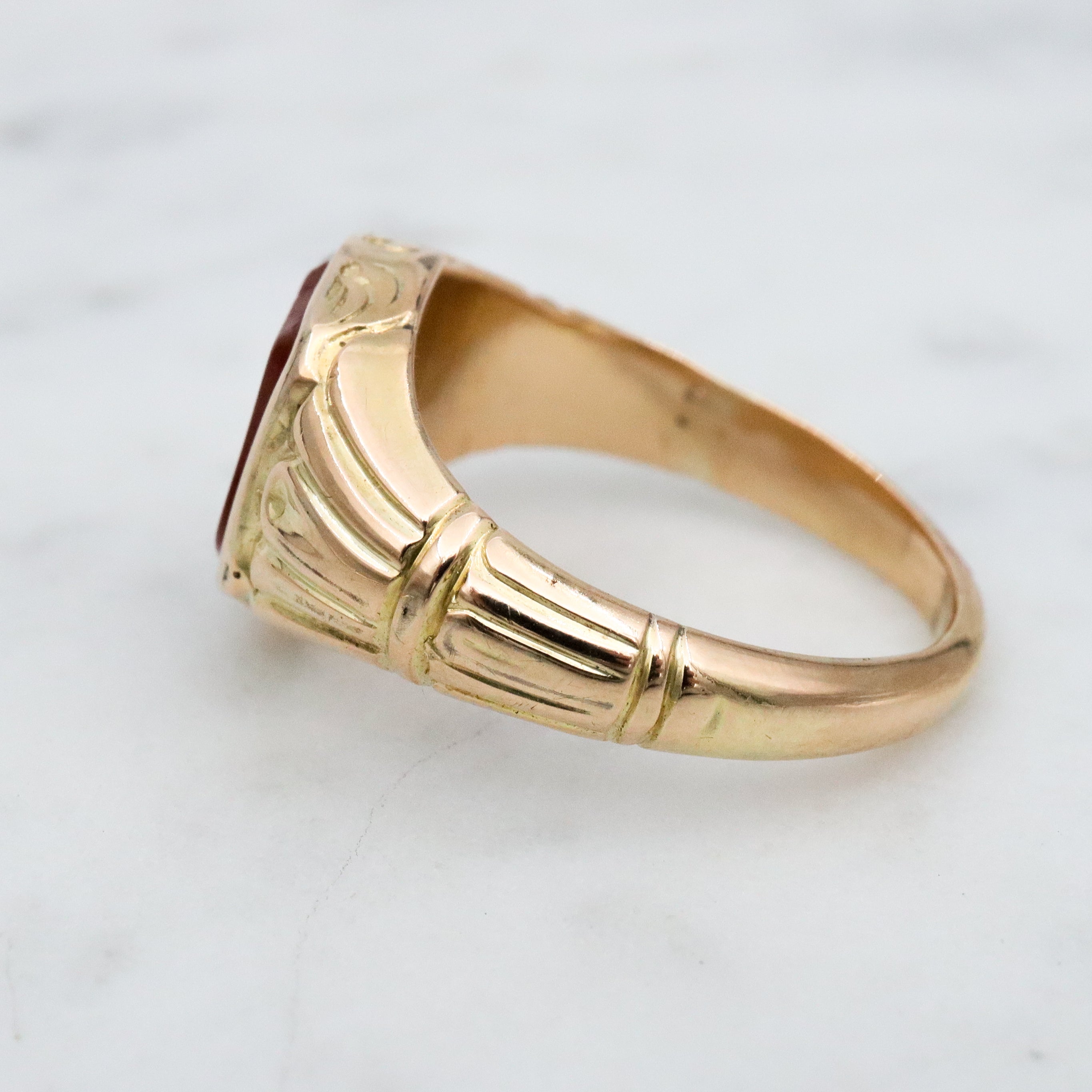 Antique Victorian Renaissance Revival 14k gold carnelian signet monogram ring, size 6.5