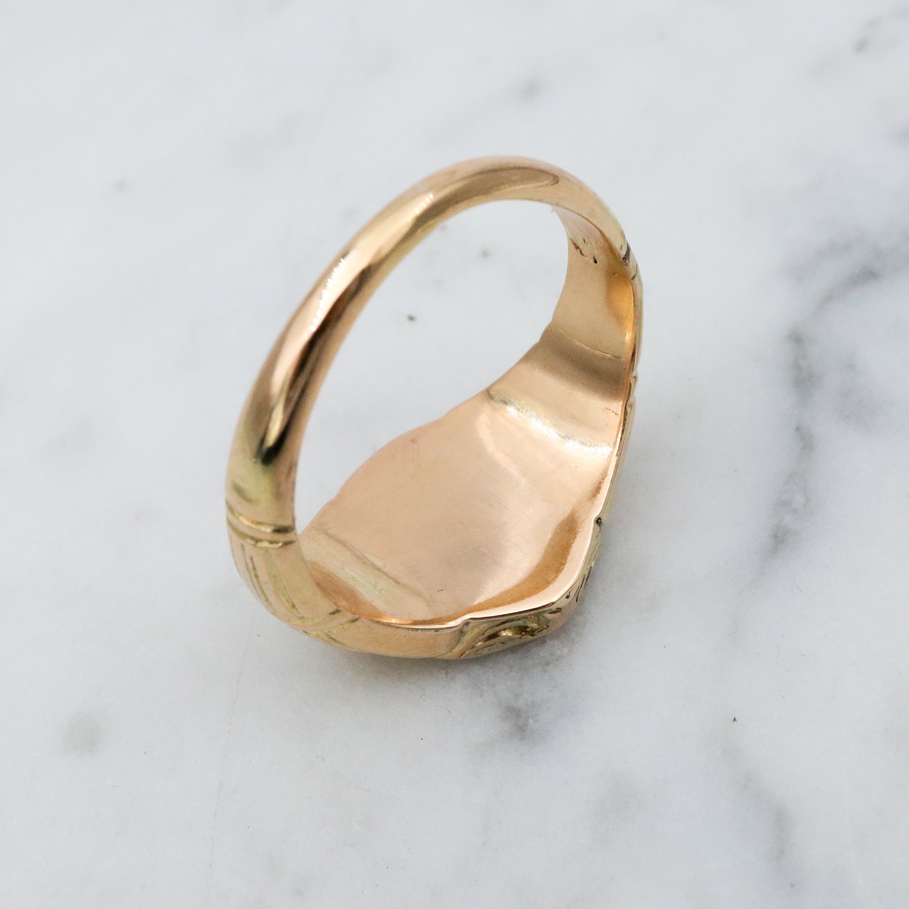 Antique Victorian Renaissance Revival 14k gold carnelian signet monogram ring, size 6.5