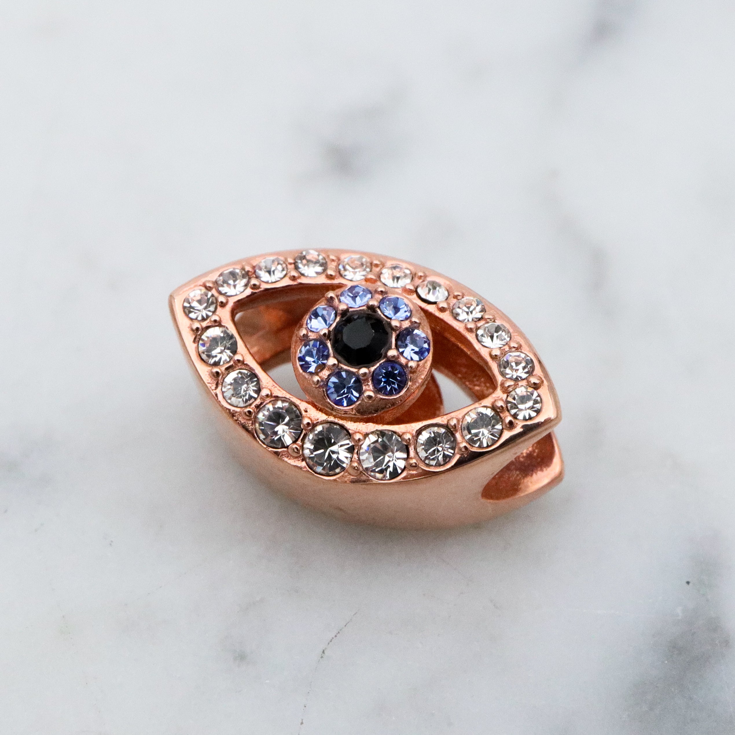 vintage rose gold plated sterling & crystal eye slide charm