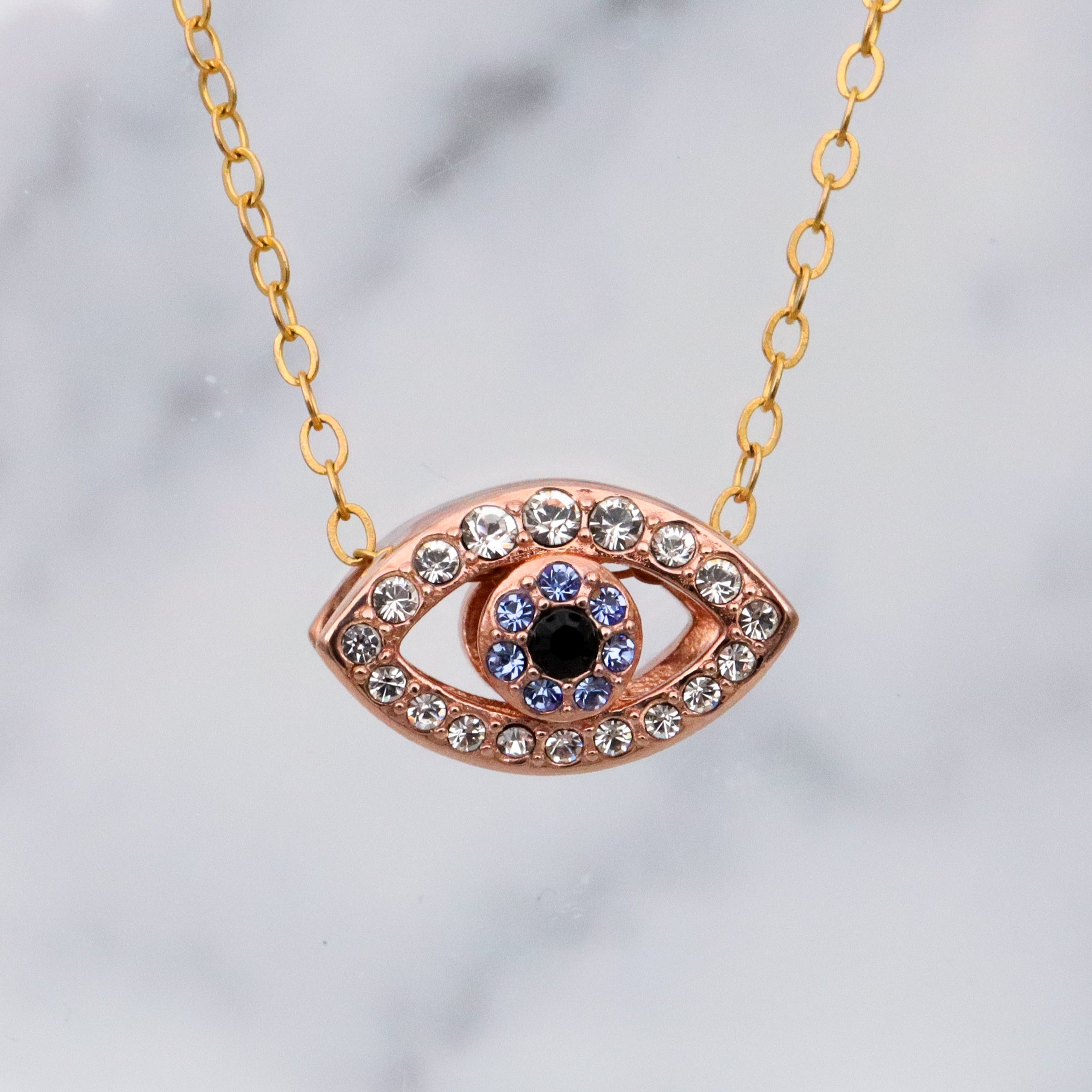 vintage rose gold plated sterling & crystal eye slide charm