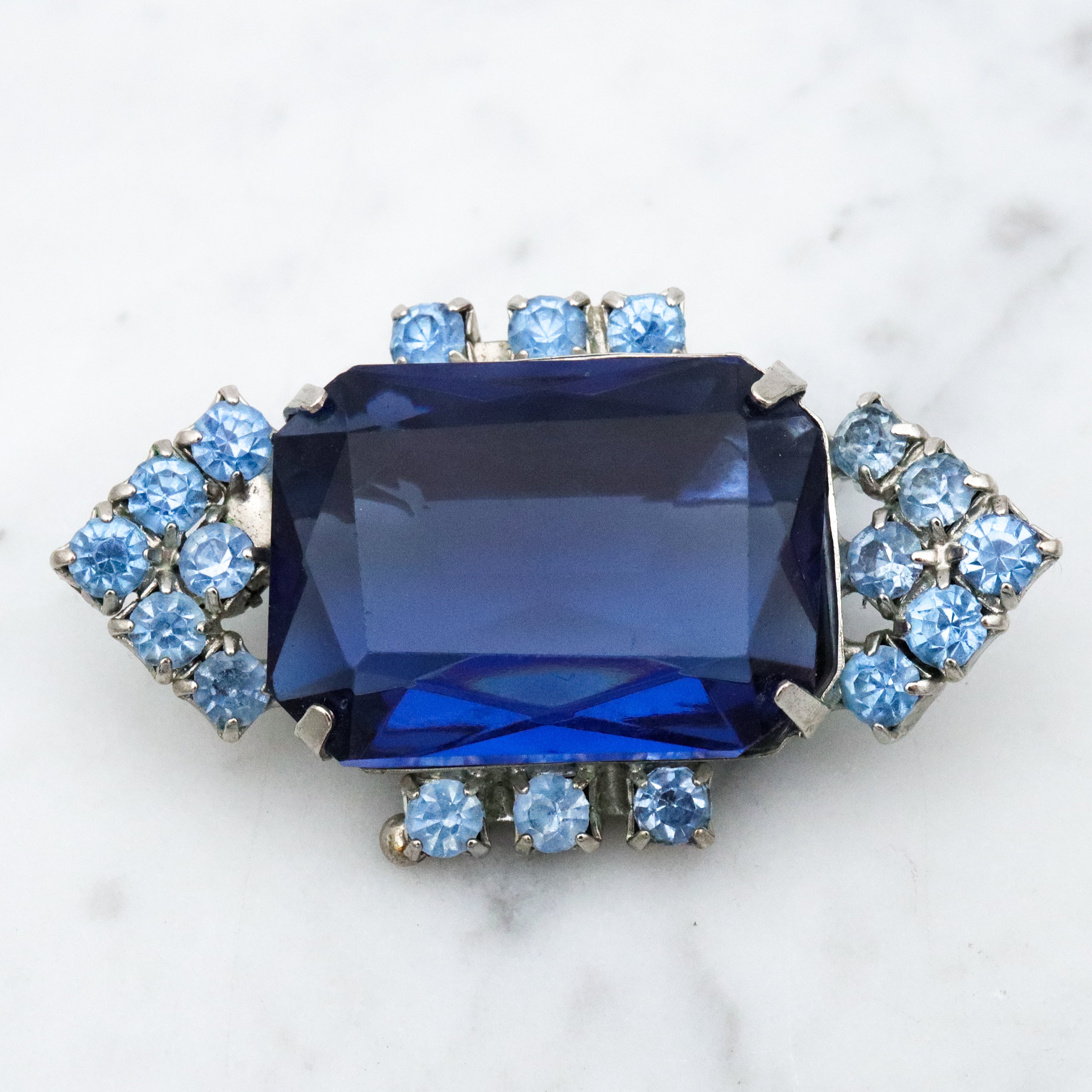 vintage chunky sapphire rhinestone geometric brooch