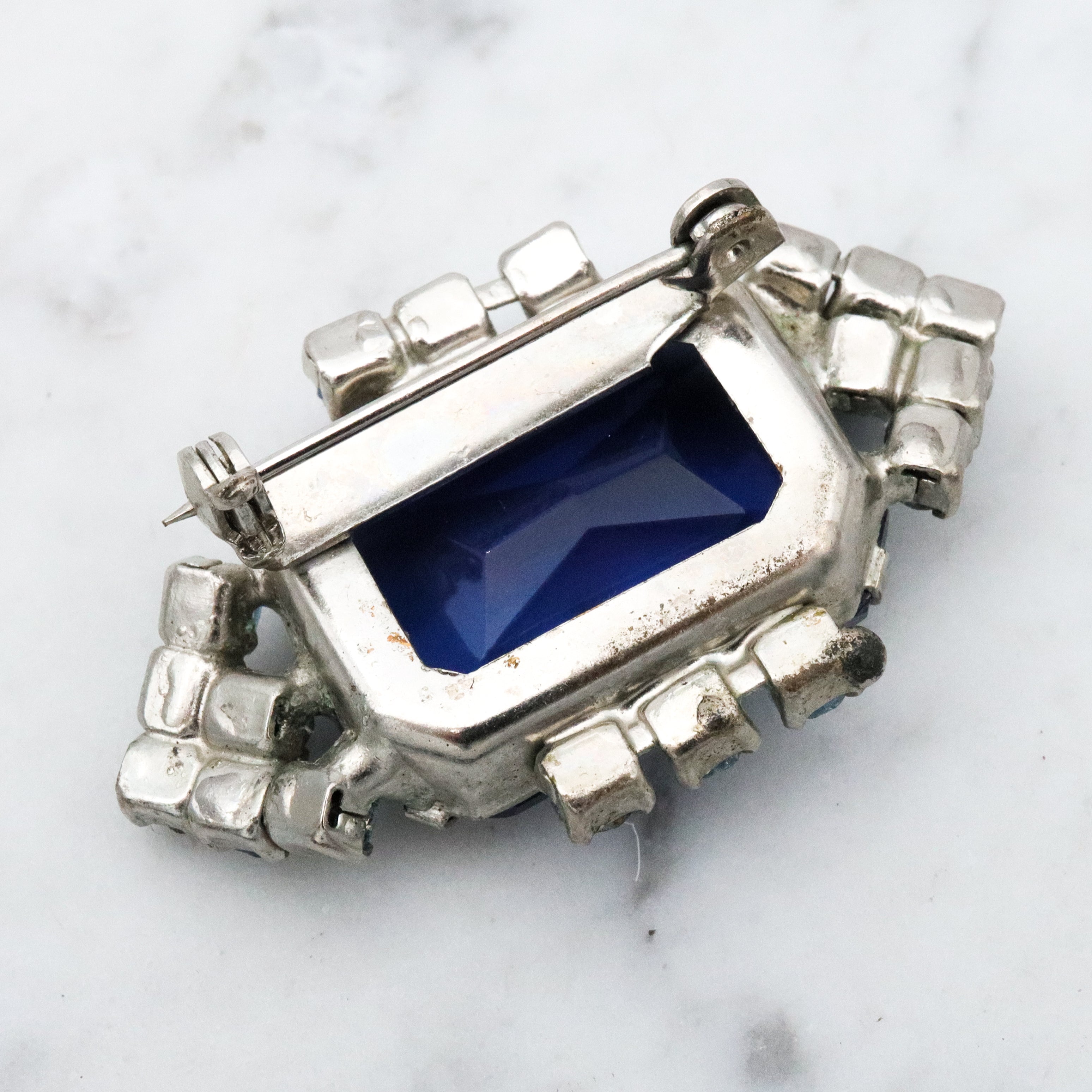 vintage chunky sapphire rhinestone geometric brooch