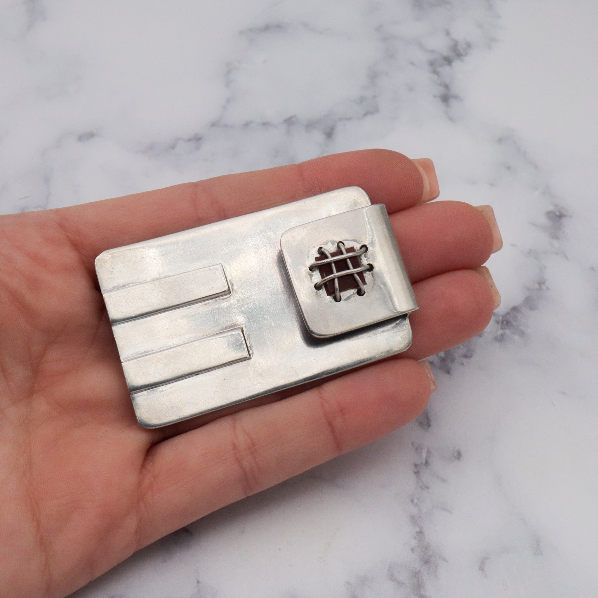 Vintage Modernist Sam Kramer sterling & carnelian brooch