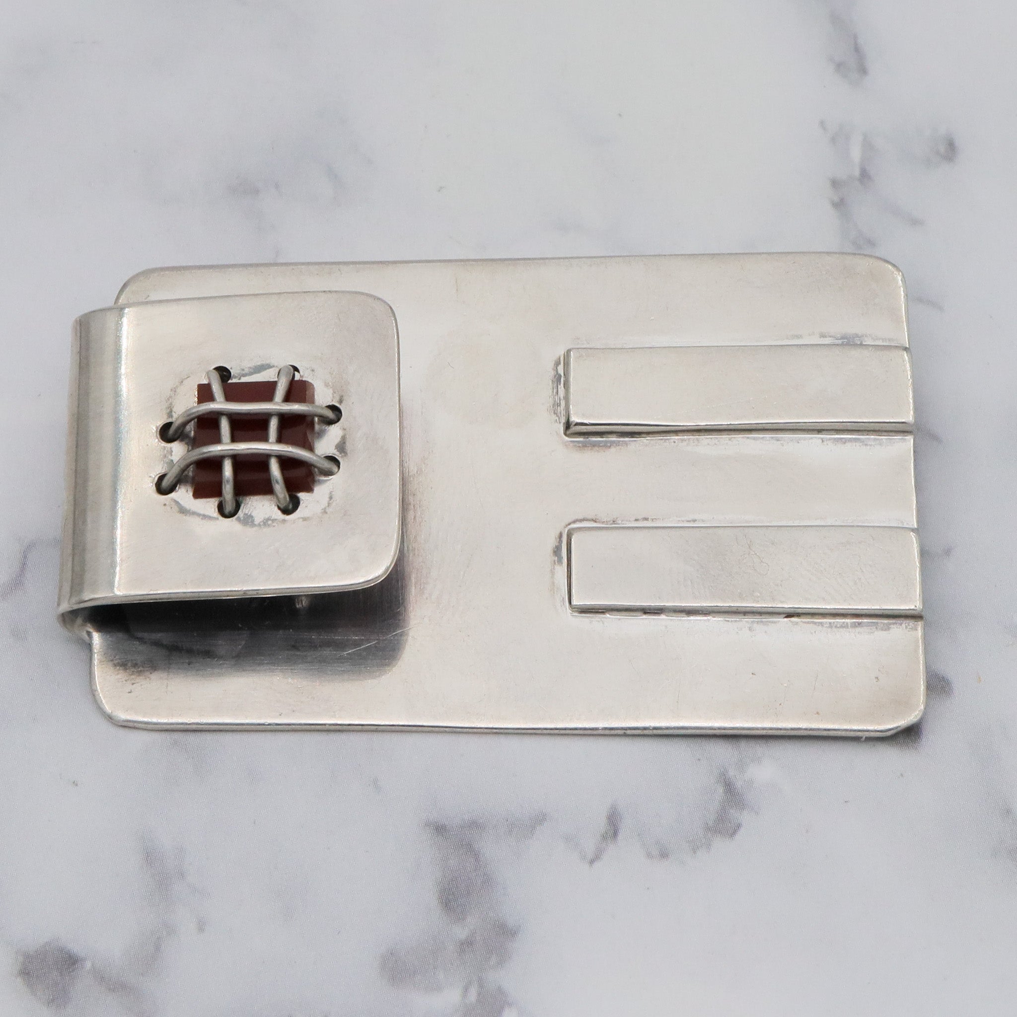 Vintage Modernist Sam Kramer sterling & carnelian brooch