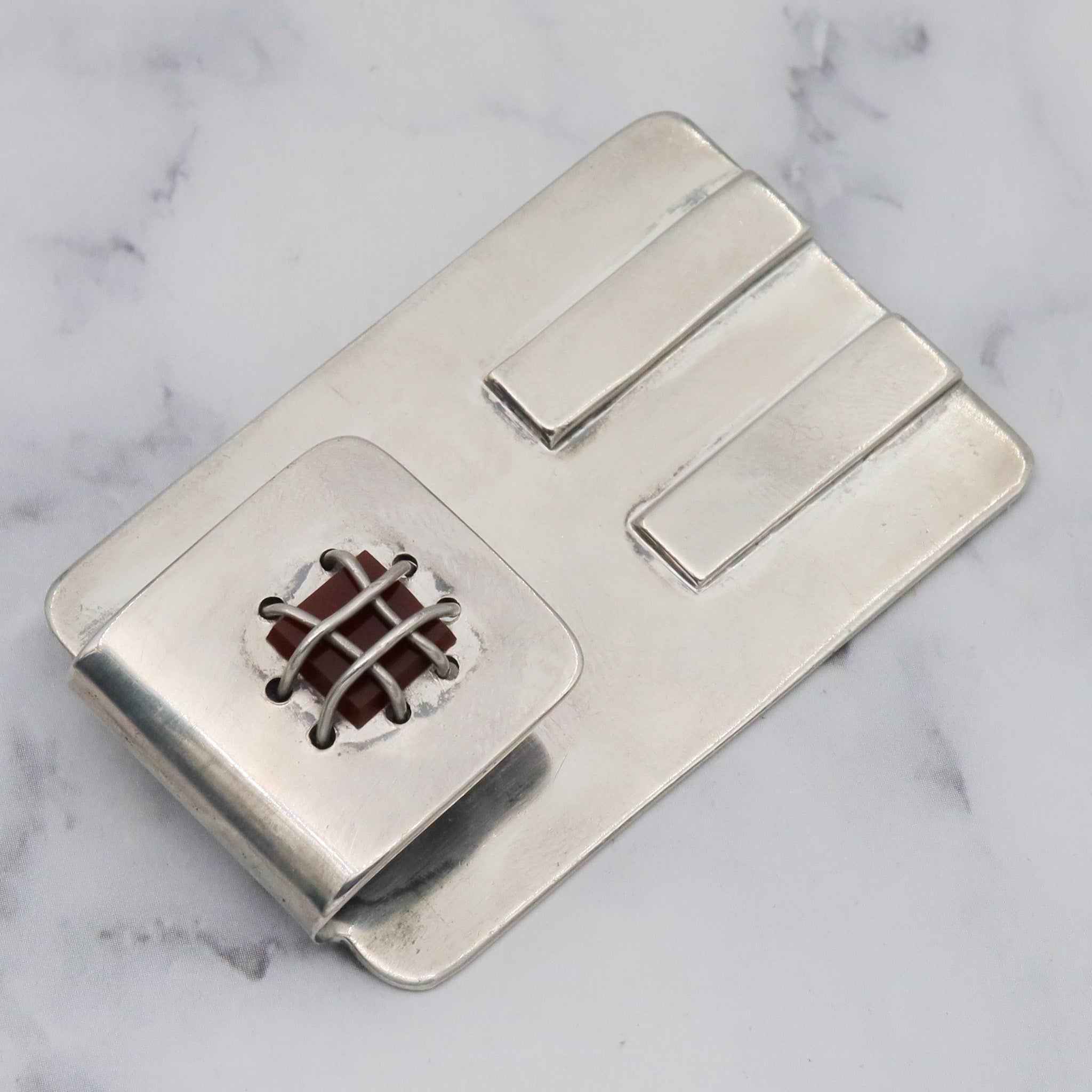 Vintage Modernist Sam Kramer sterling & carnelian brooch