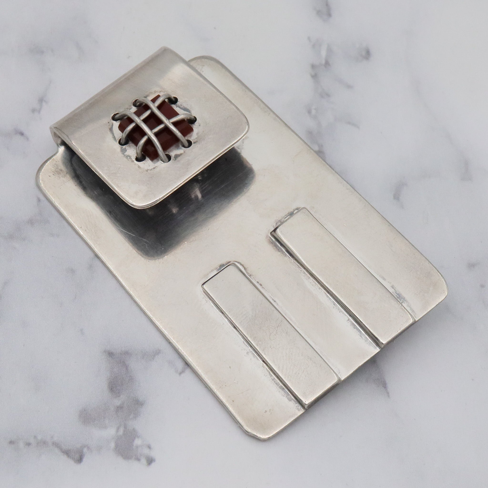 Vintage Modernist Sam Kramer sterling & carnelian brooch