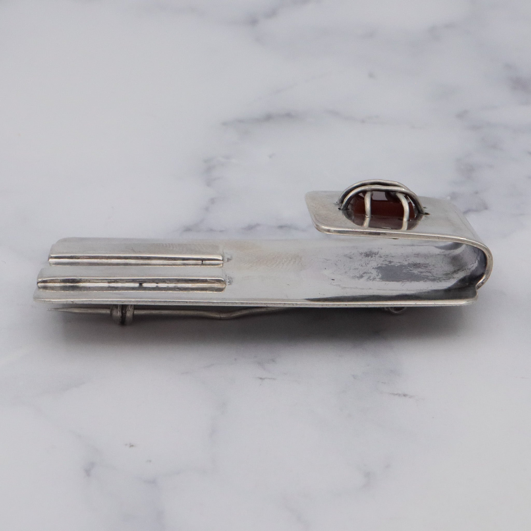 Vintage Modernist Sam Kramer sterling & carnelian brooch