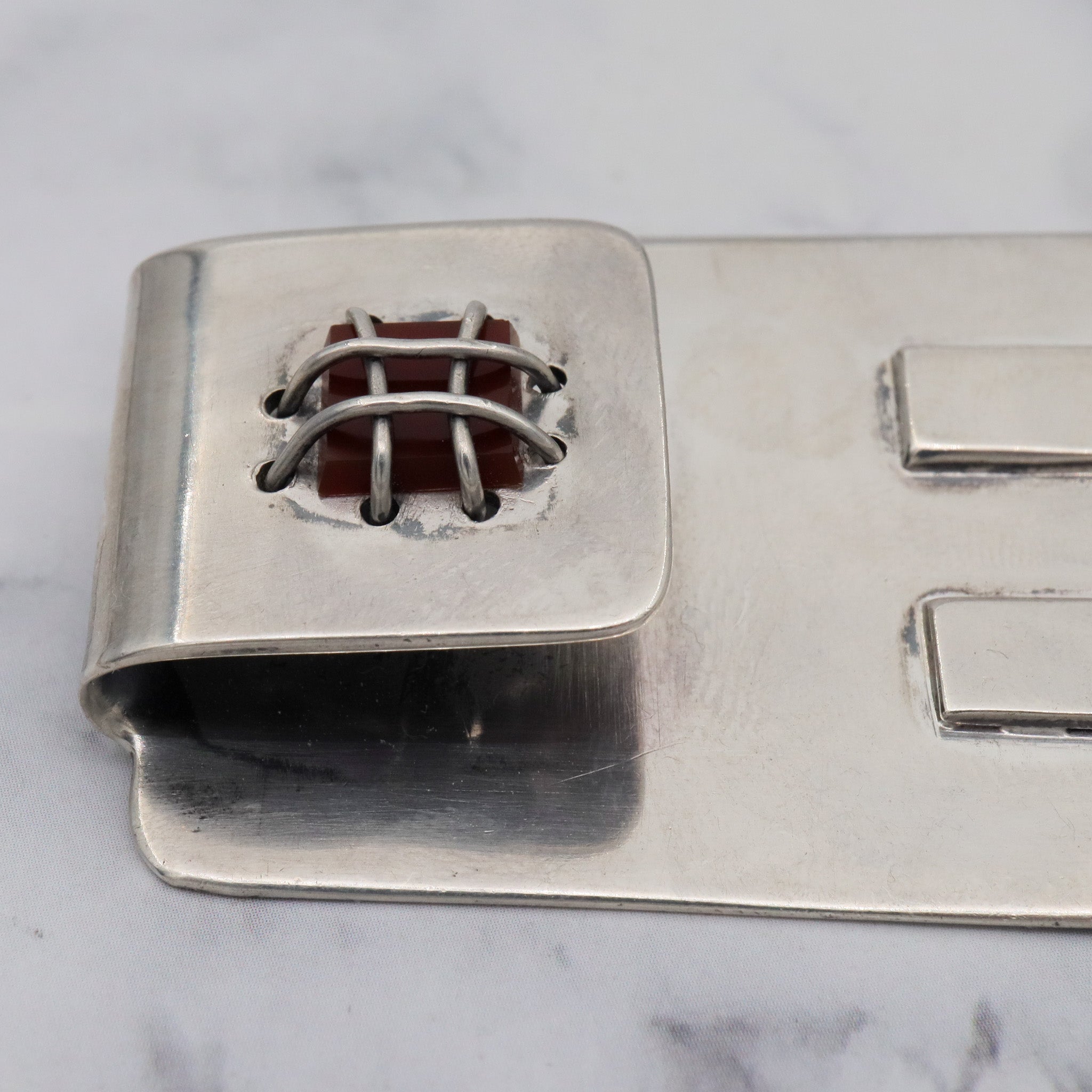 Vintage Modernist Sam Kramer sterling & carnelian brooch