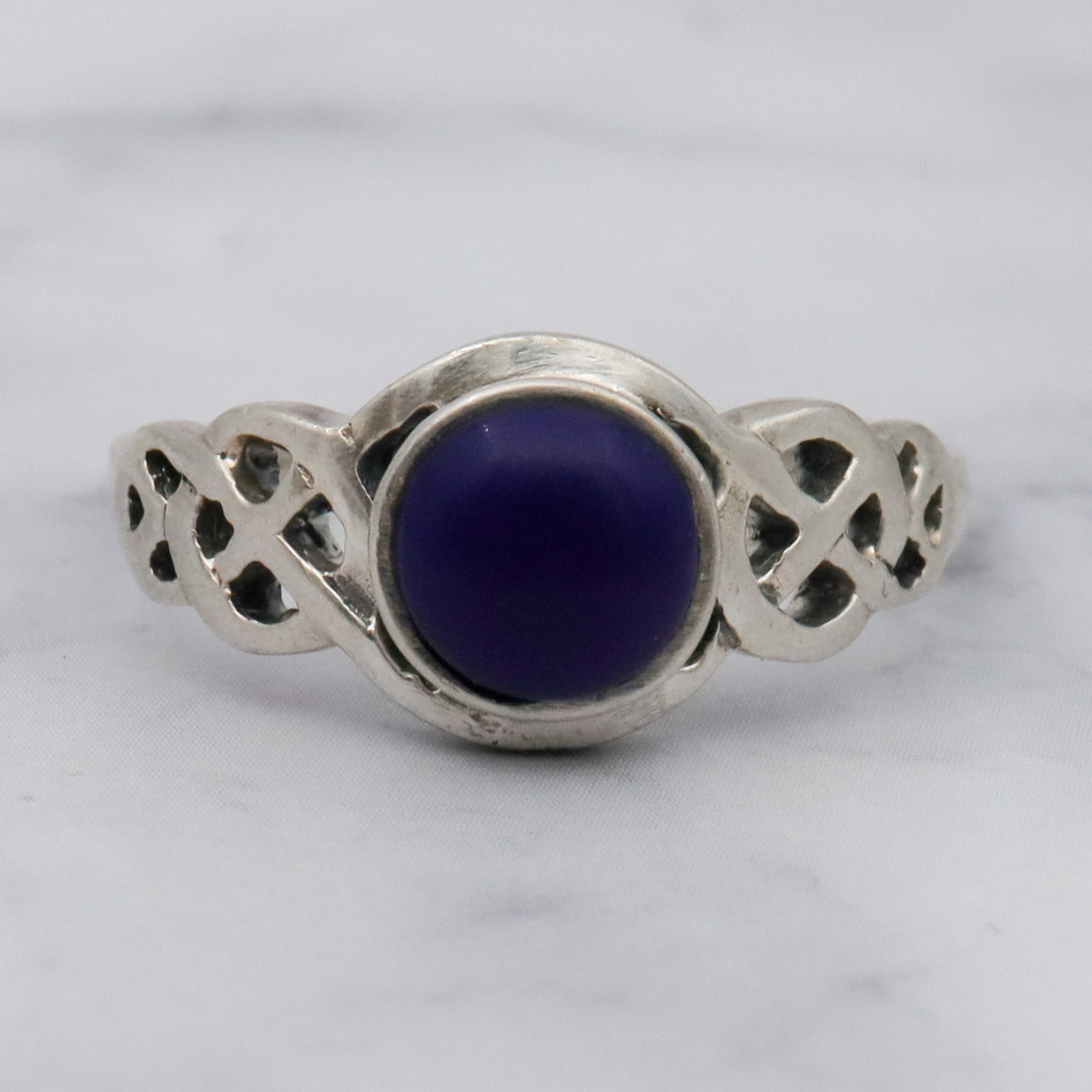 Vintage sterling cobalt blue enamel Celtic ring, sz 10