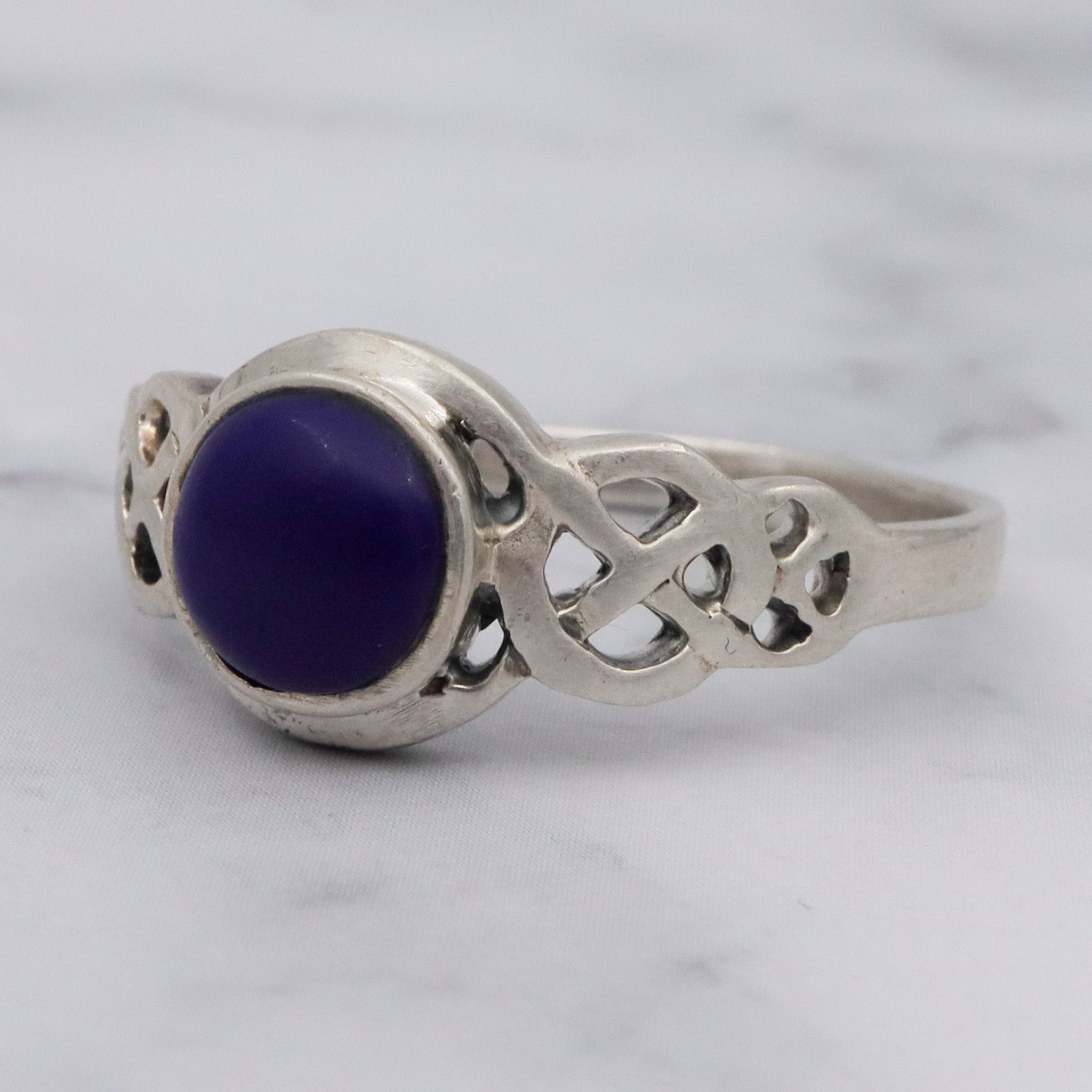 Vintage sterling cobalt blue enamel Celtic ring, sz 10