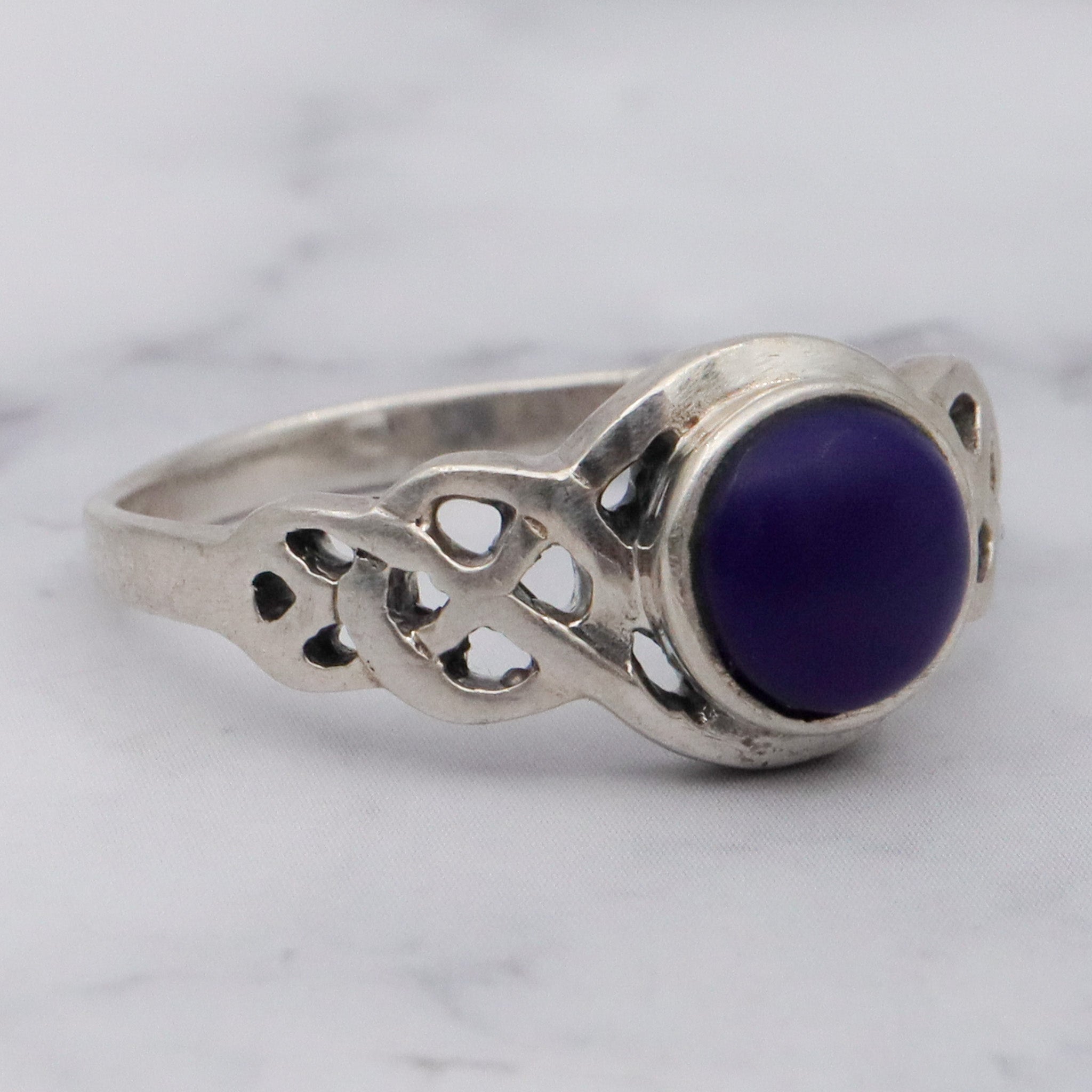 Vintage sterling cobalt blue enamel Celtic ring, sz 10