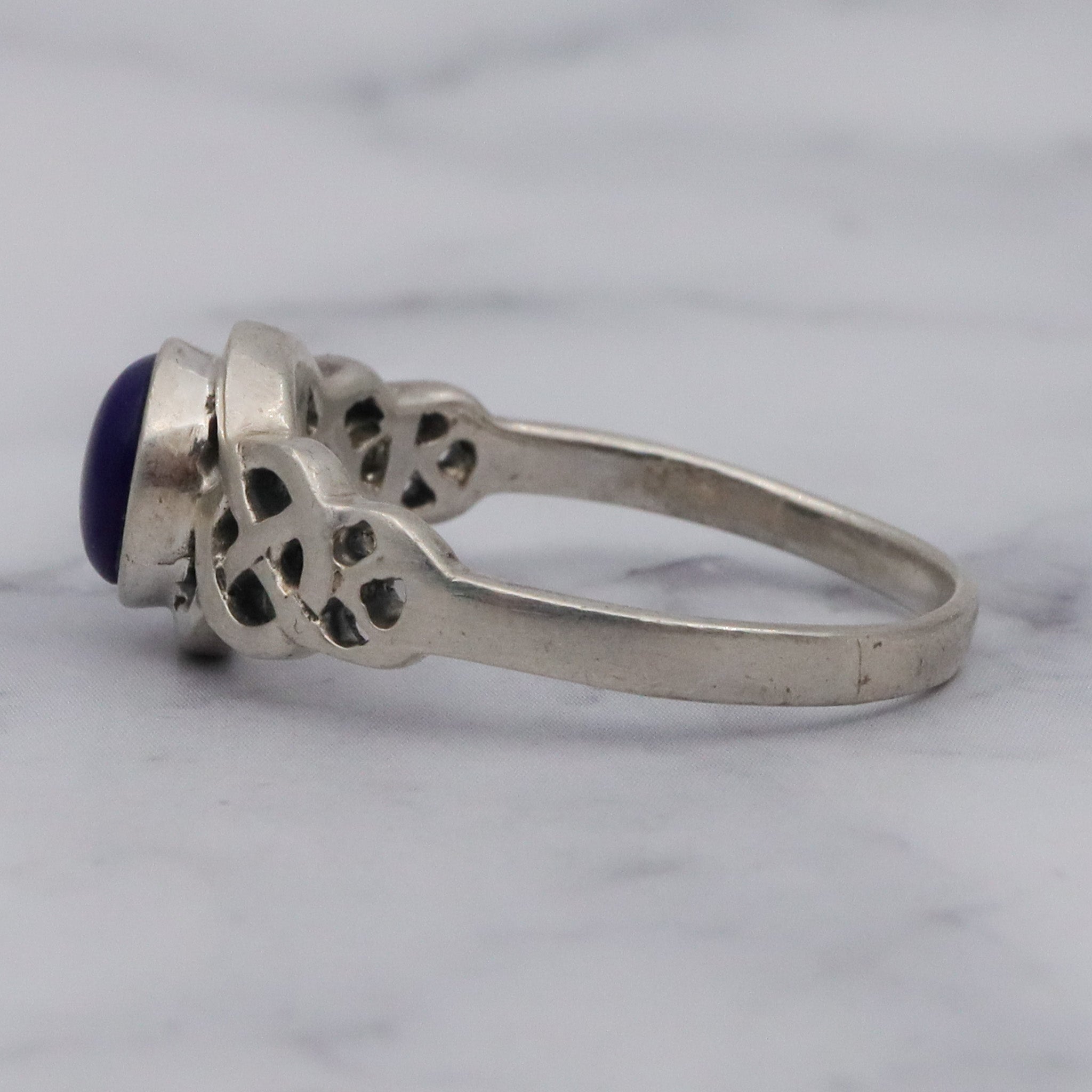 Vintage sterling cobalt blue enamel Celtic ring, sz 10