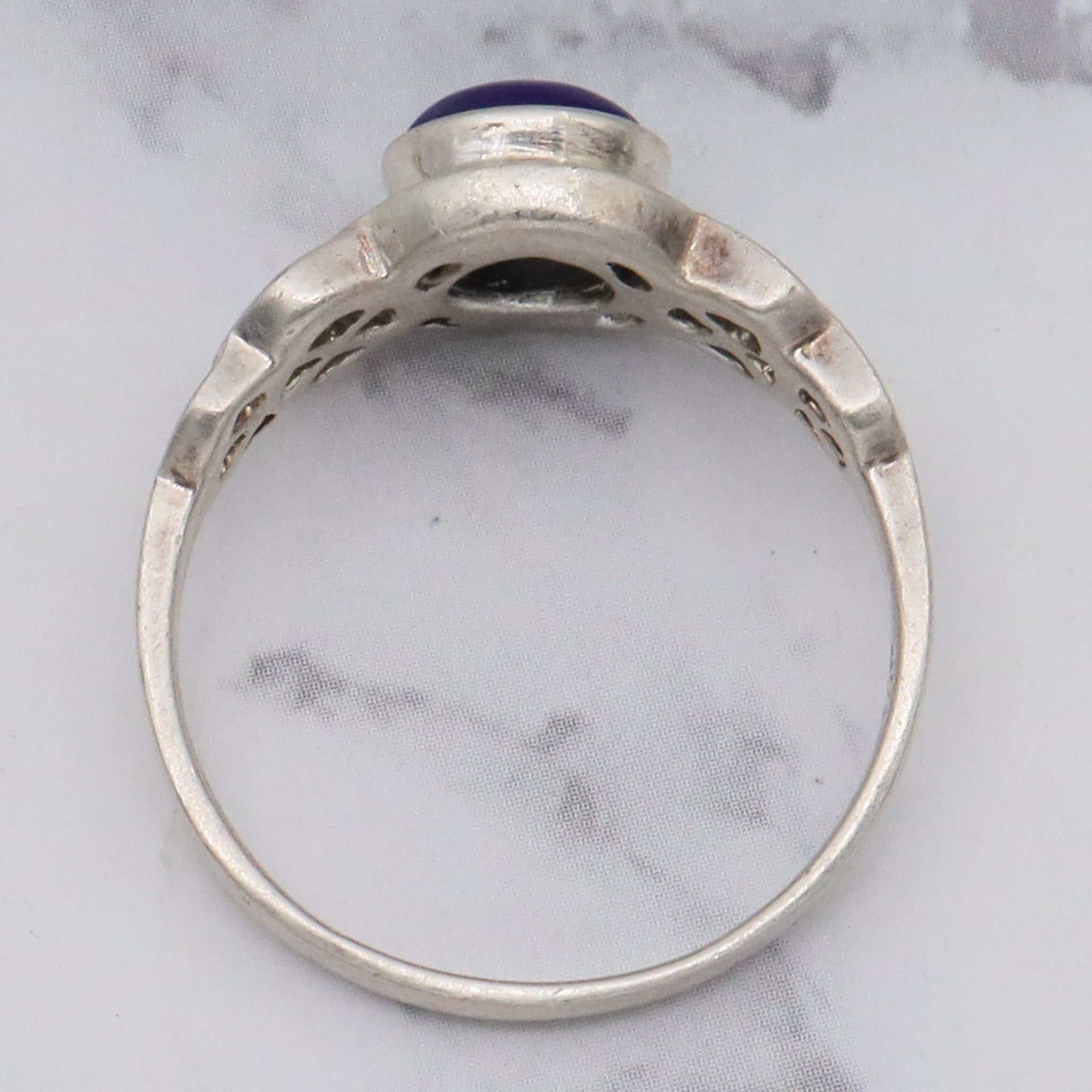 Vintage sterling cobalt blue enamel Celtic ring, sz 10