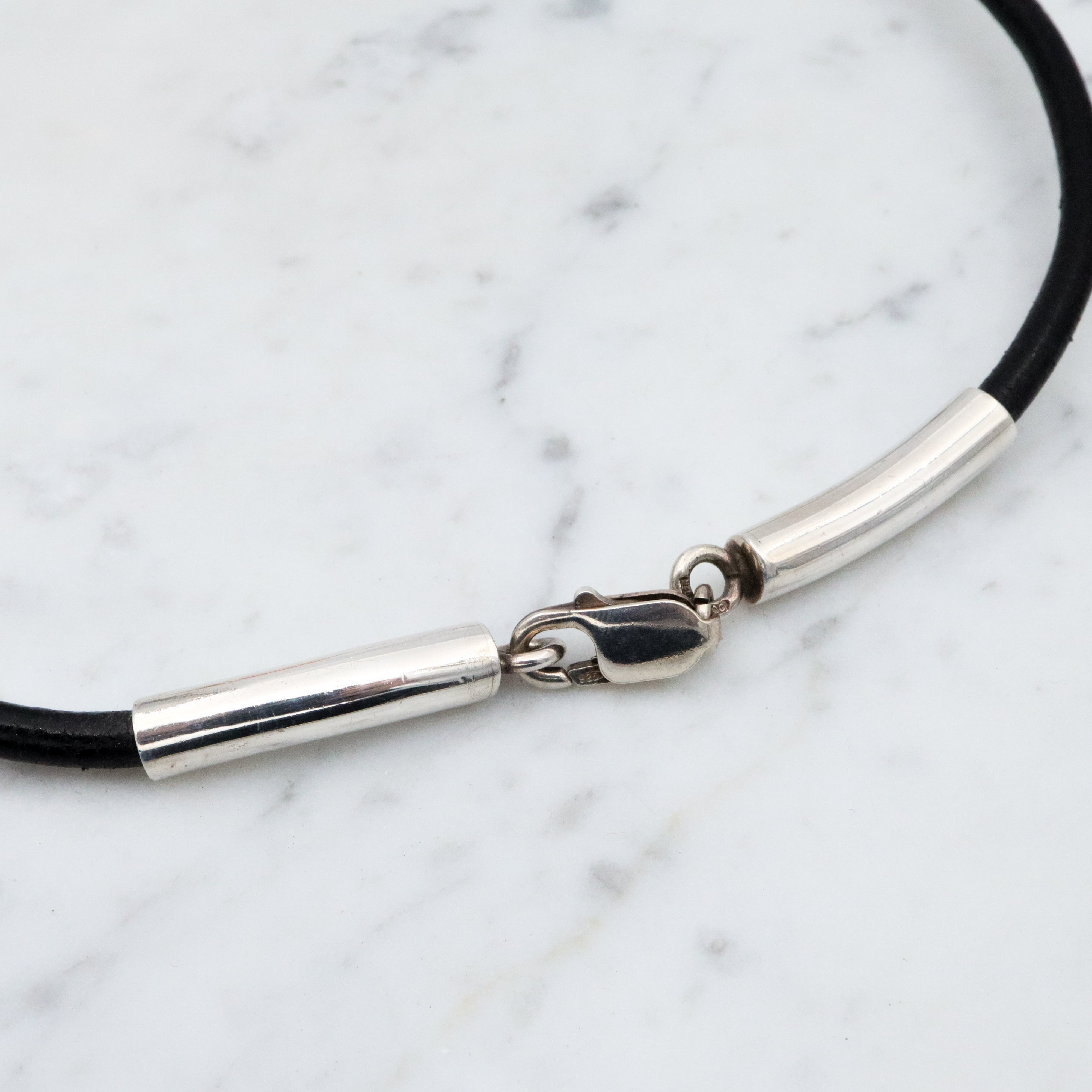 Massive retro amber sterling pendant necklace on leather cord