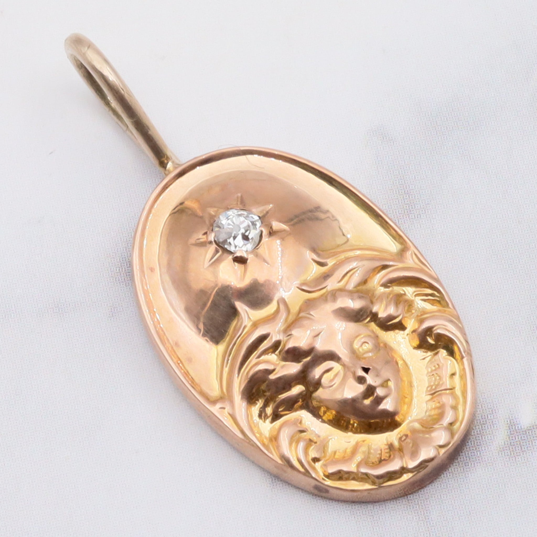 Antique Art Nouveau 14K gold & old mine cut diamond pendant
