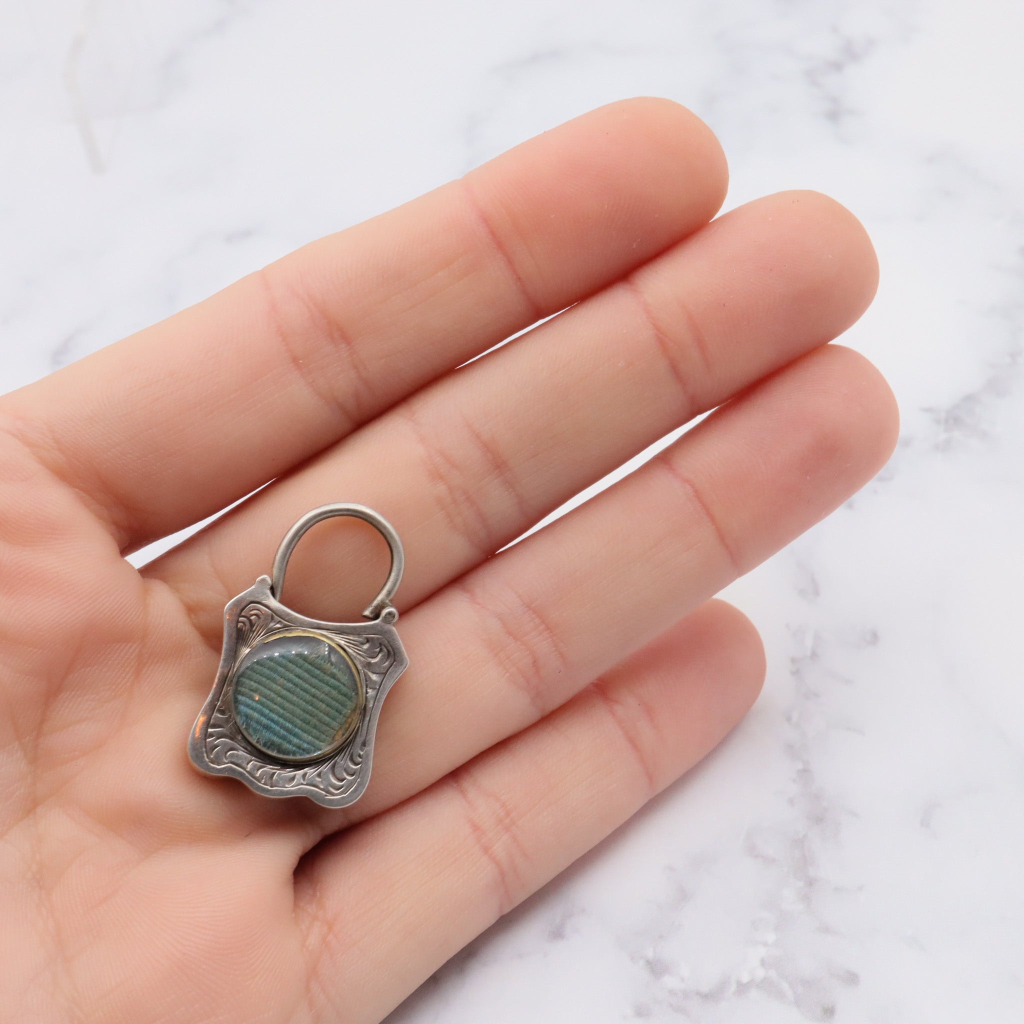 Antique victorian Scottish provincial sterling silver and agate padlock locket pendant/clasp