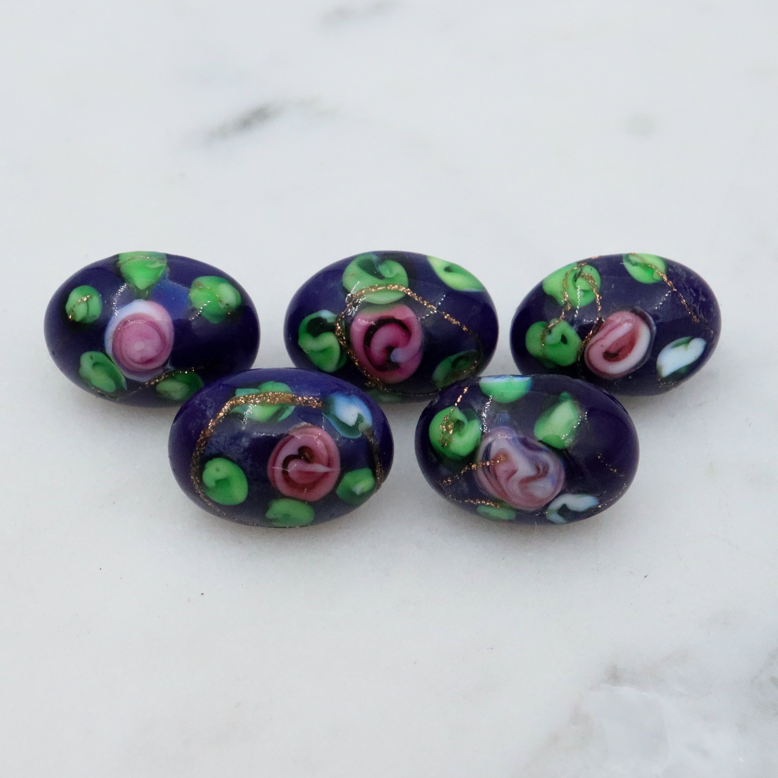 Set of 5 Antique Victorian cobalt Czech glass lampwork buttons