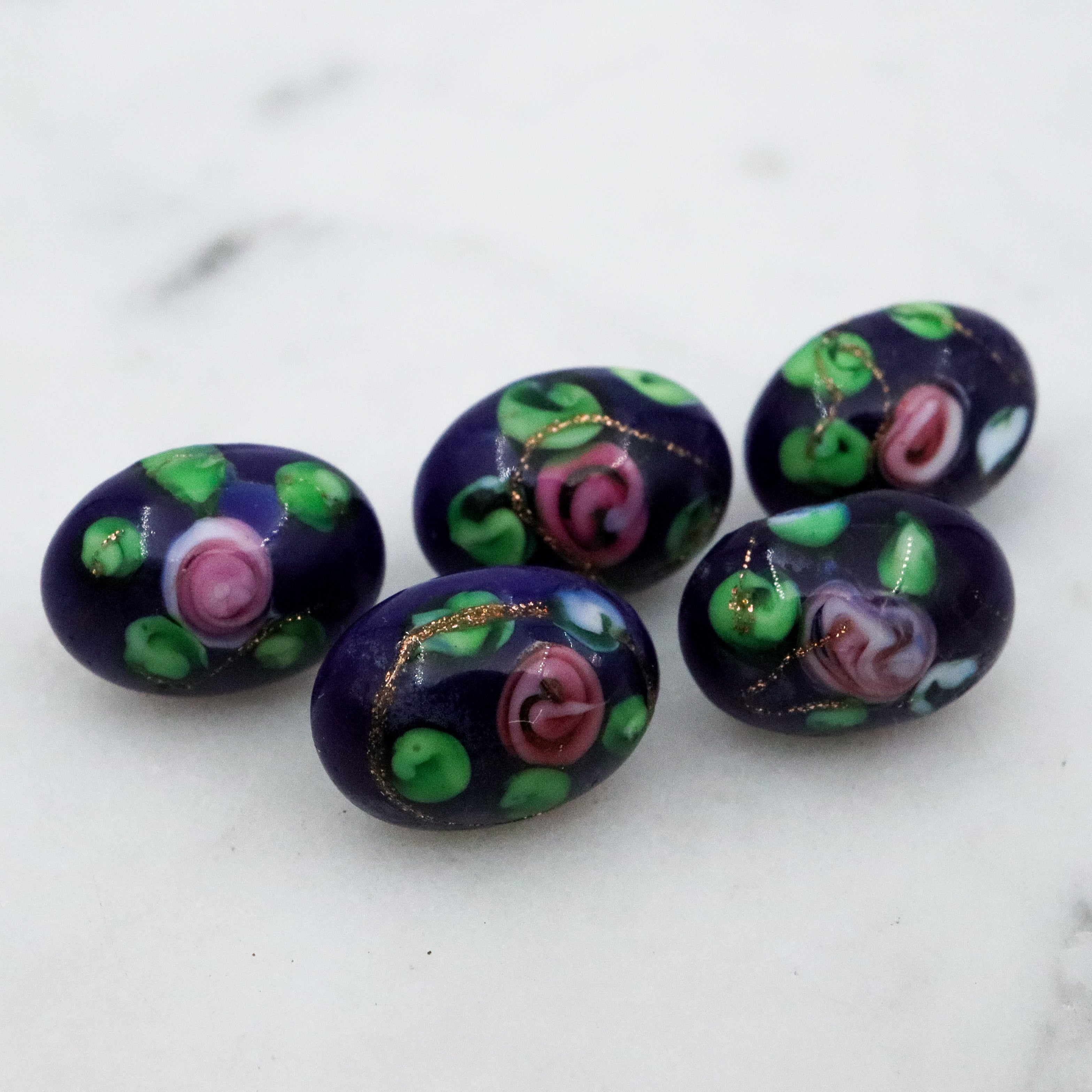Set of 5 Antique Victorian cobalt Czech glass lampwork buttons