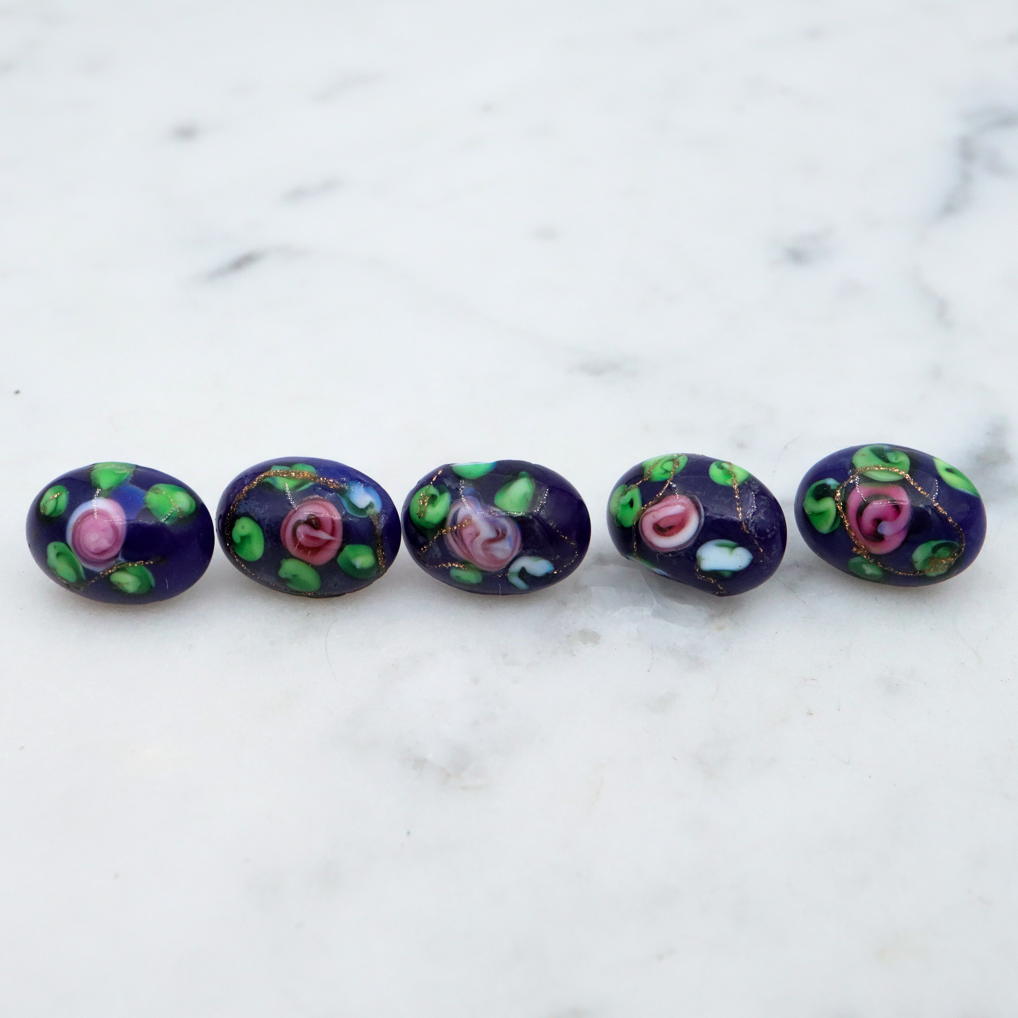 Set of 5 Antique Victorian cobalt Czech glass lampwork buttons