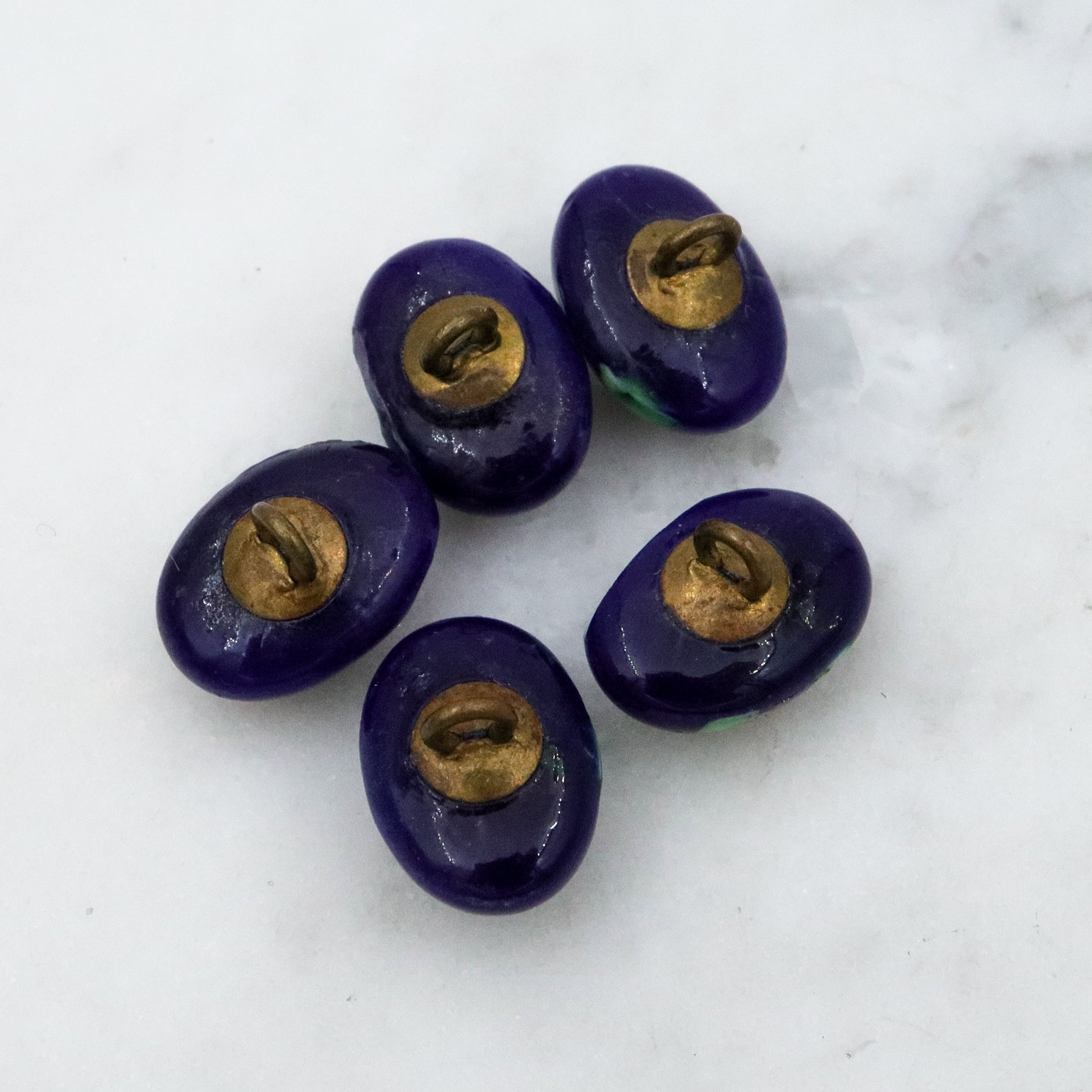Set of 5 Antique Victorian cobalt Czech glass lampwork buttons