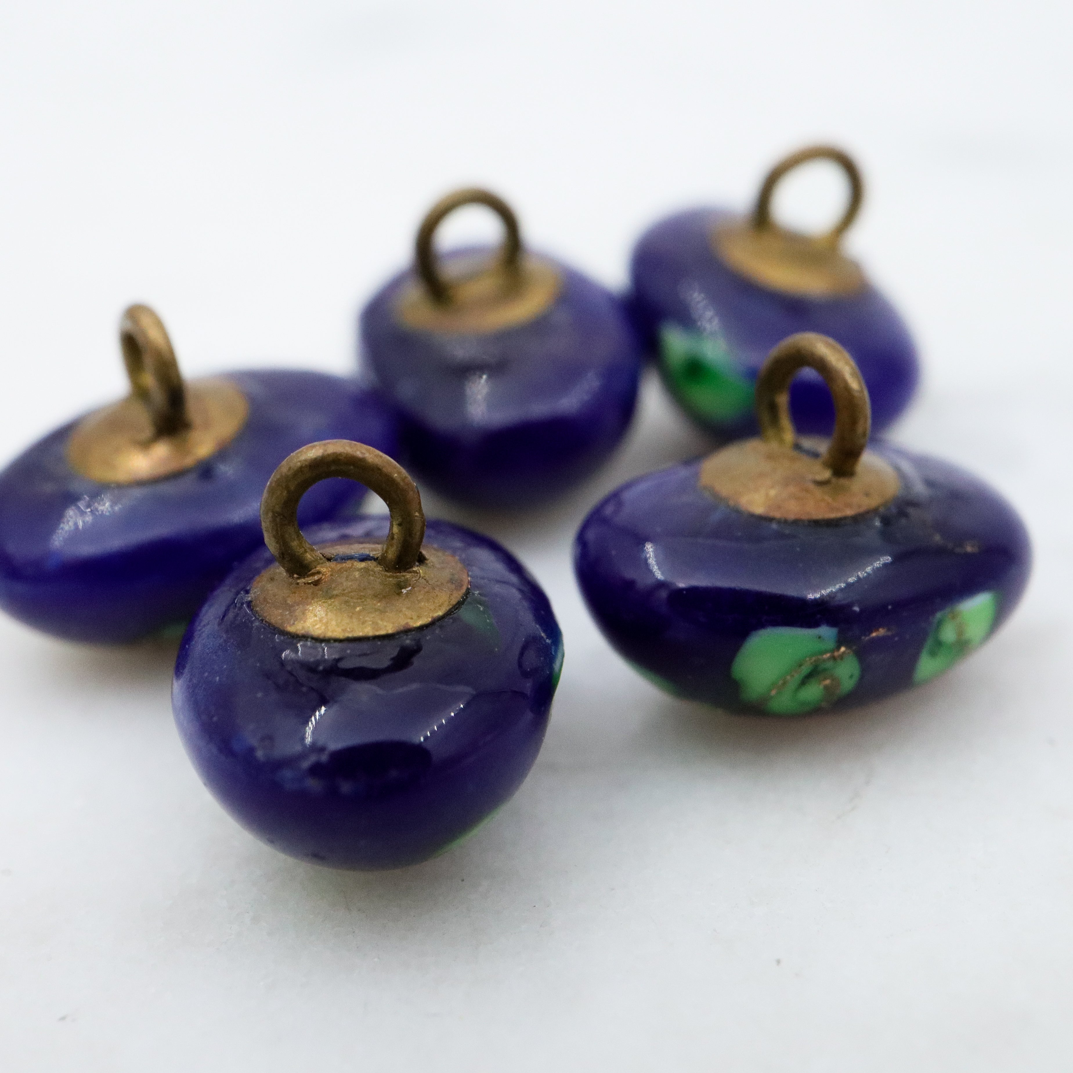 Set of 5 Antique Victorian cobalt Czech glass lampwork buttons