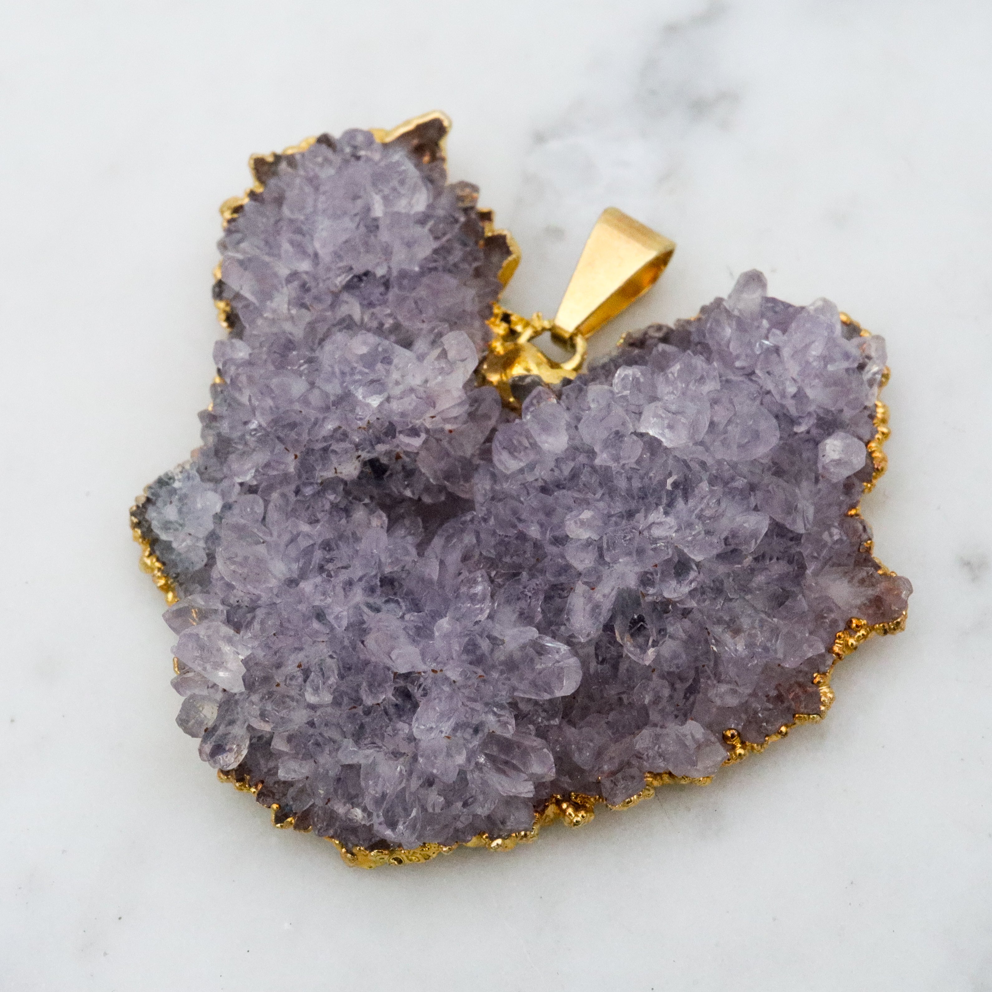 Vintage raw amethyst geode 24k gold plated pendant