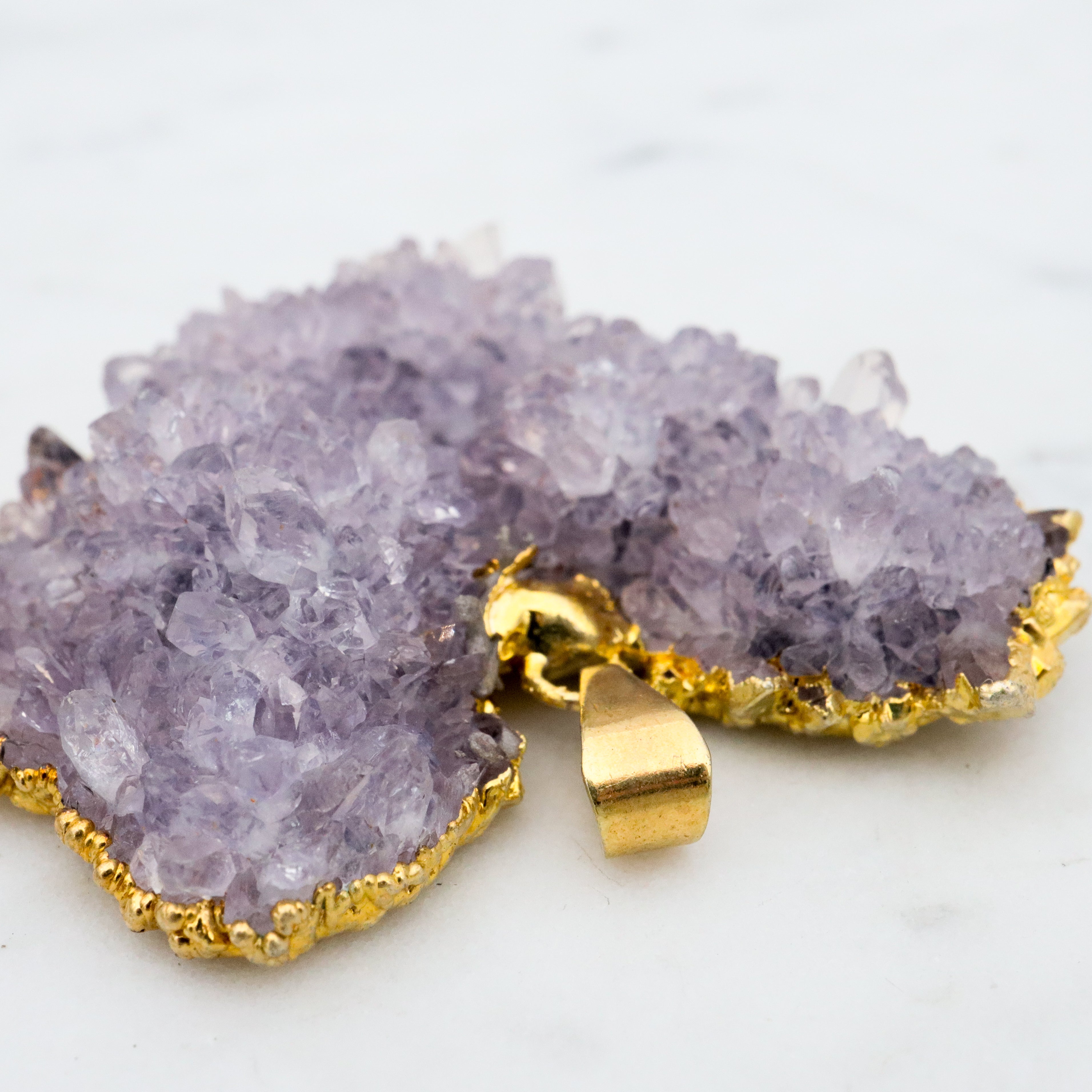 Vintage raw amethyst geode 24k gold plated pendant