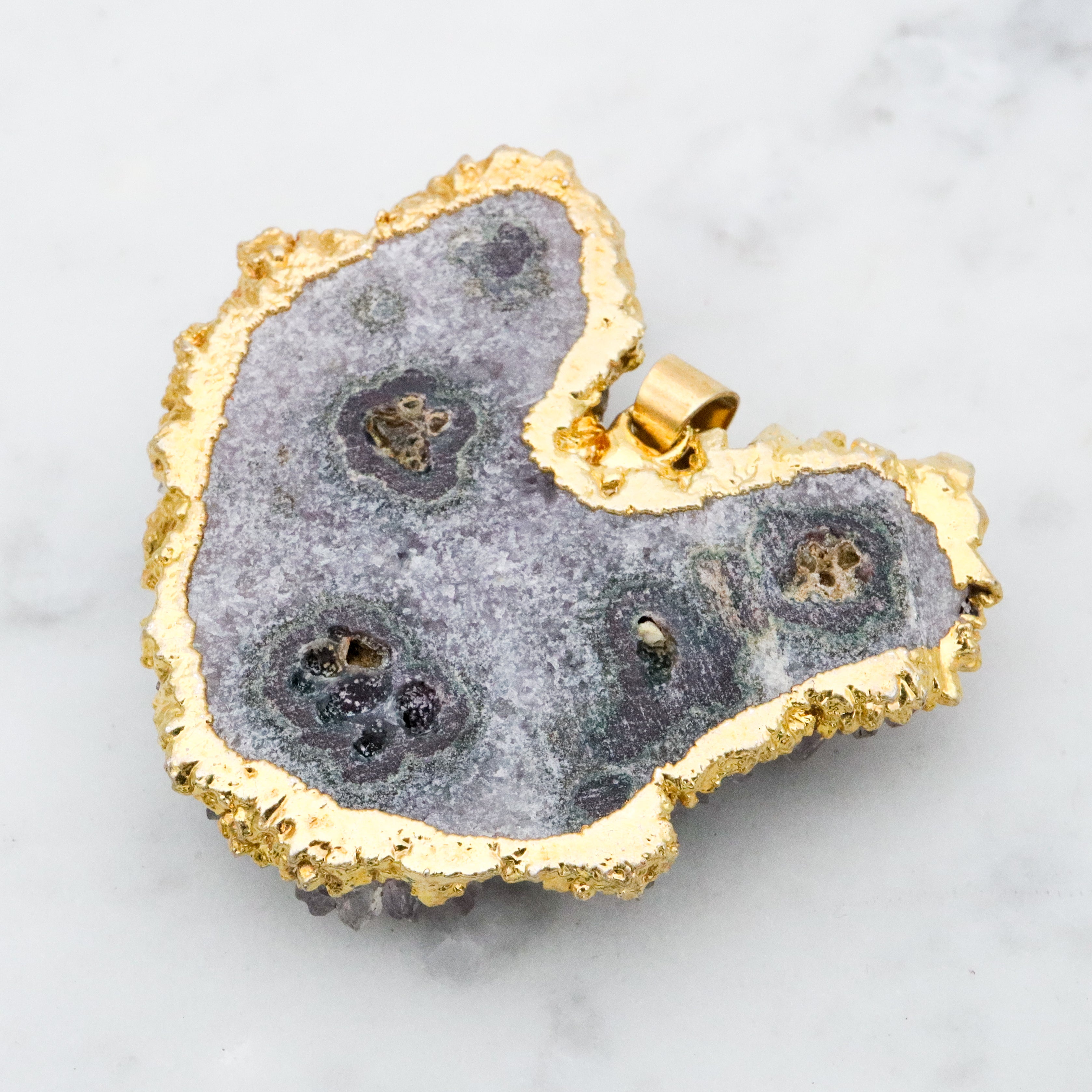Vintage raw amethyst geode 24k gold plated pendant