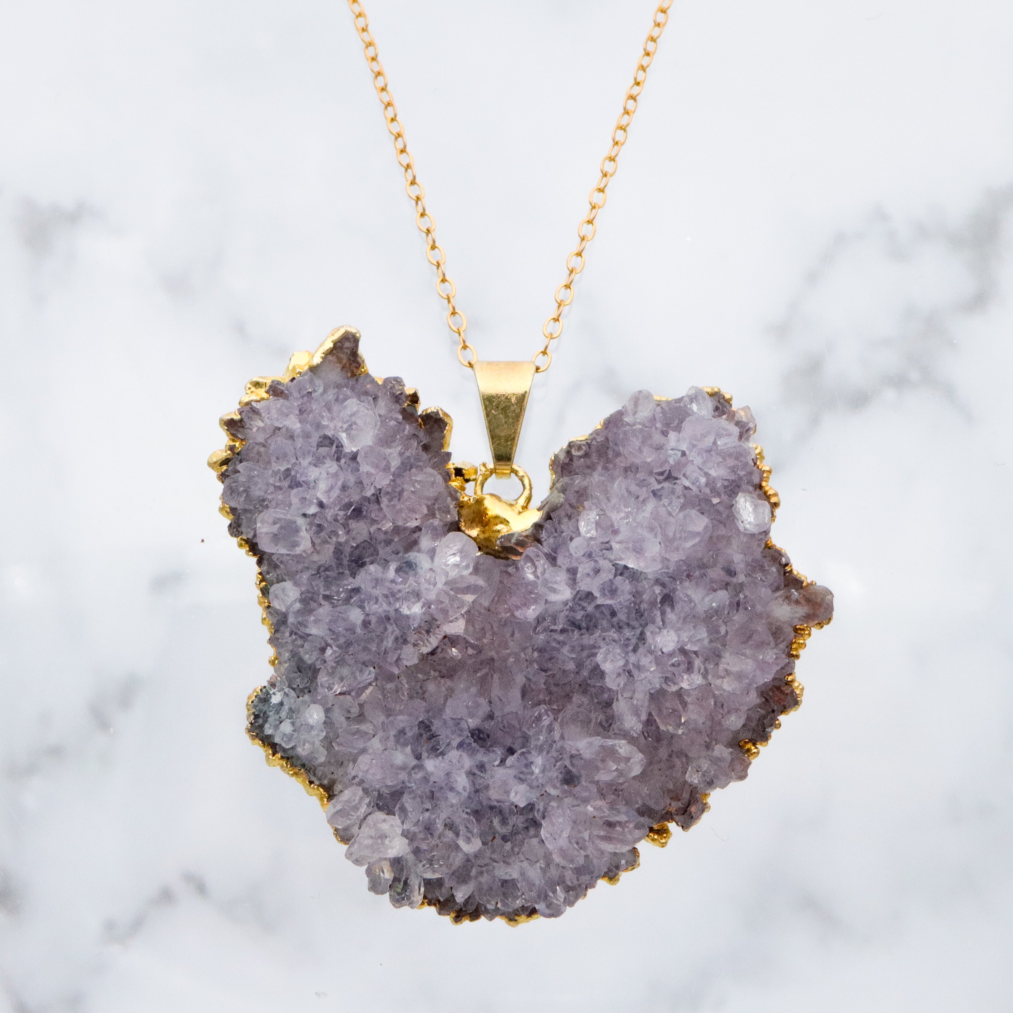Vintage raw amethyst geode 24k gold plated pendant