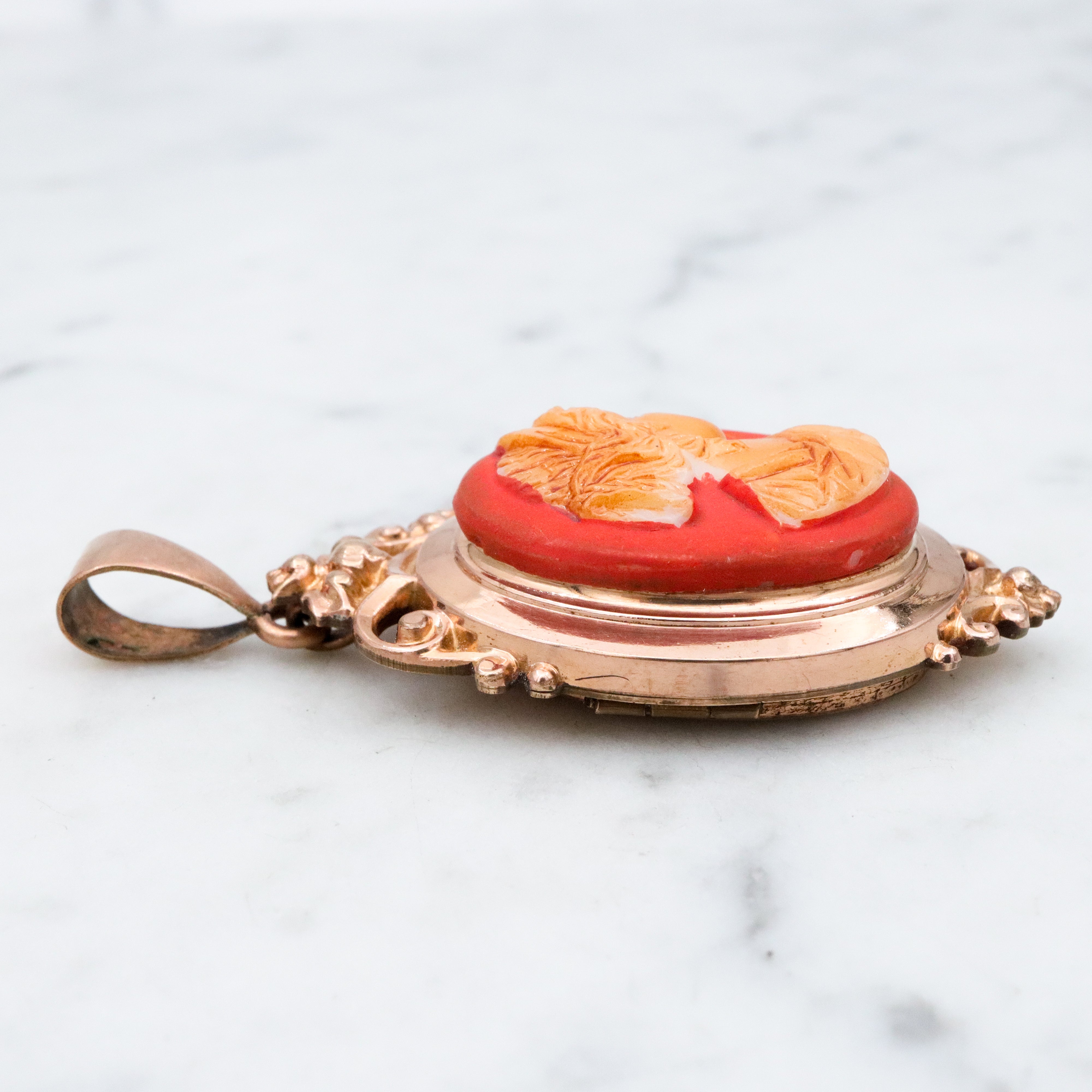 Antique Art Nouveau gold filled glass cameo locket pendant