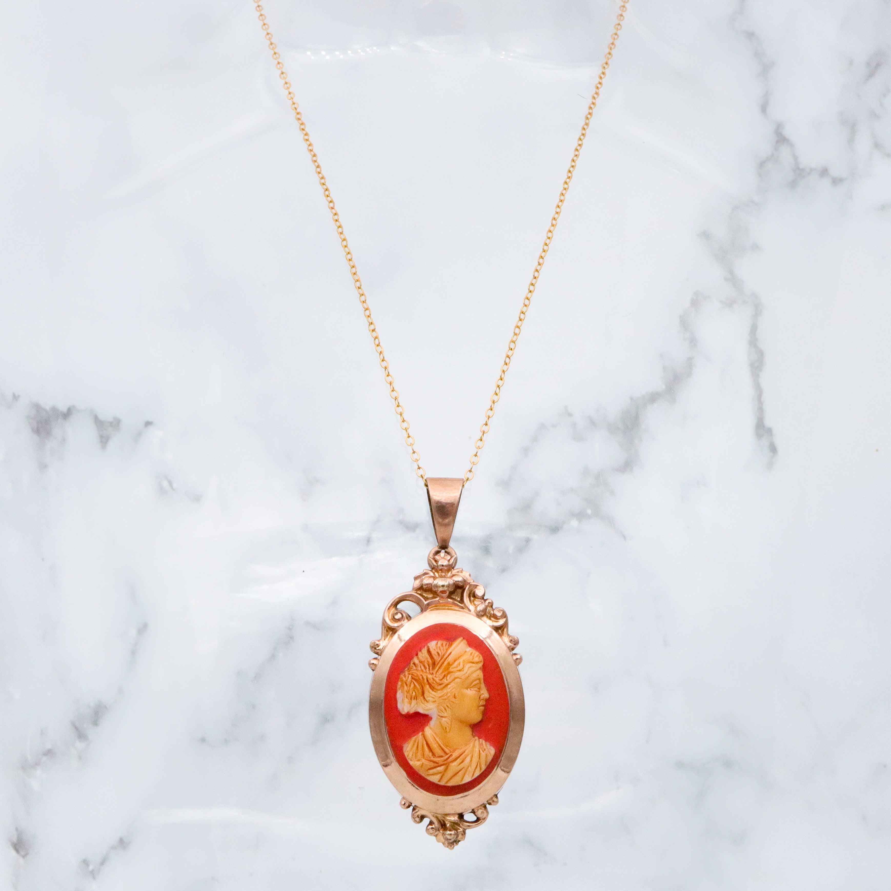 Antique Art Nouveau gold filled glass cameo locket pendant