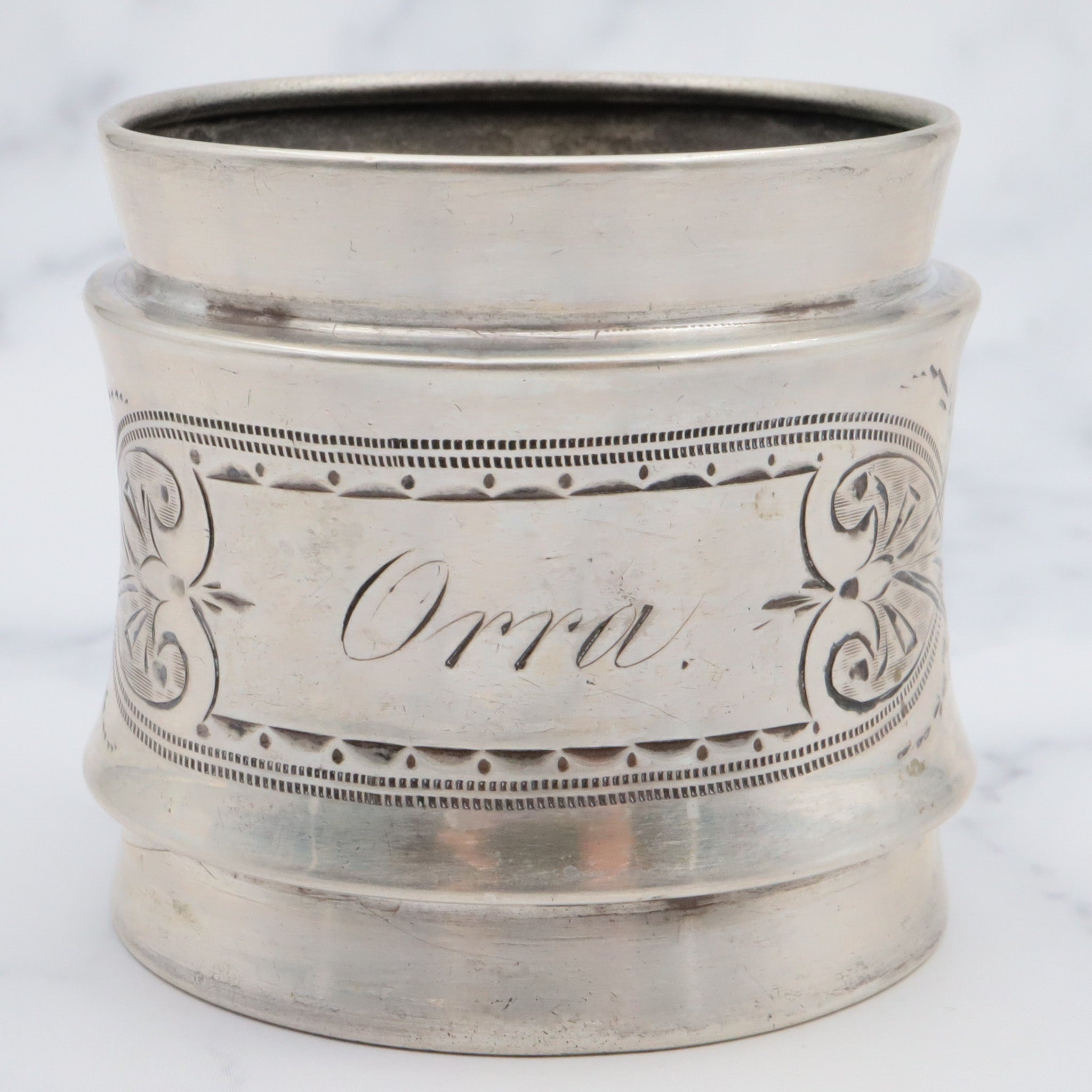 Antique Aesthetic period American coin silver napkin ring engraved 