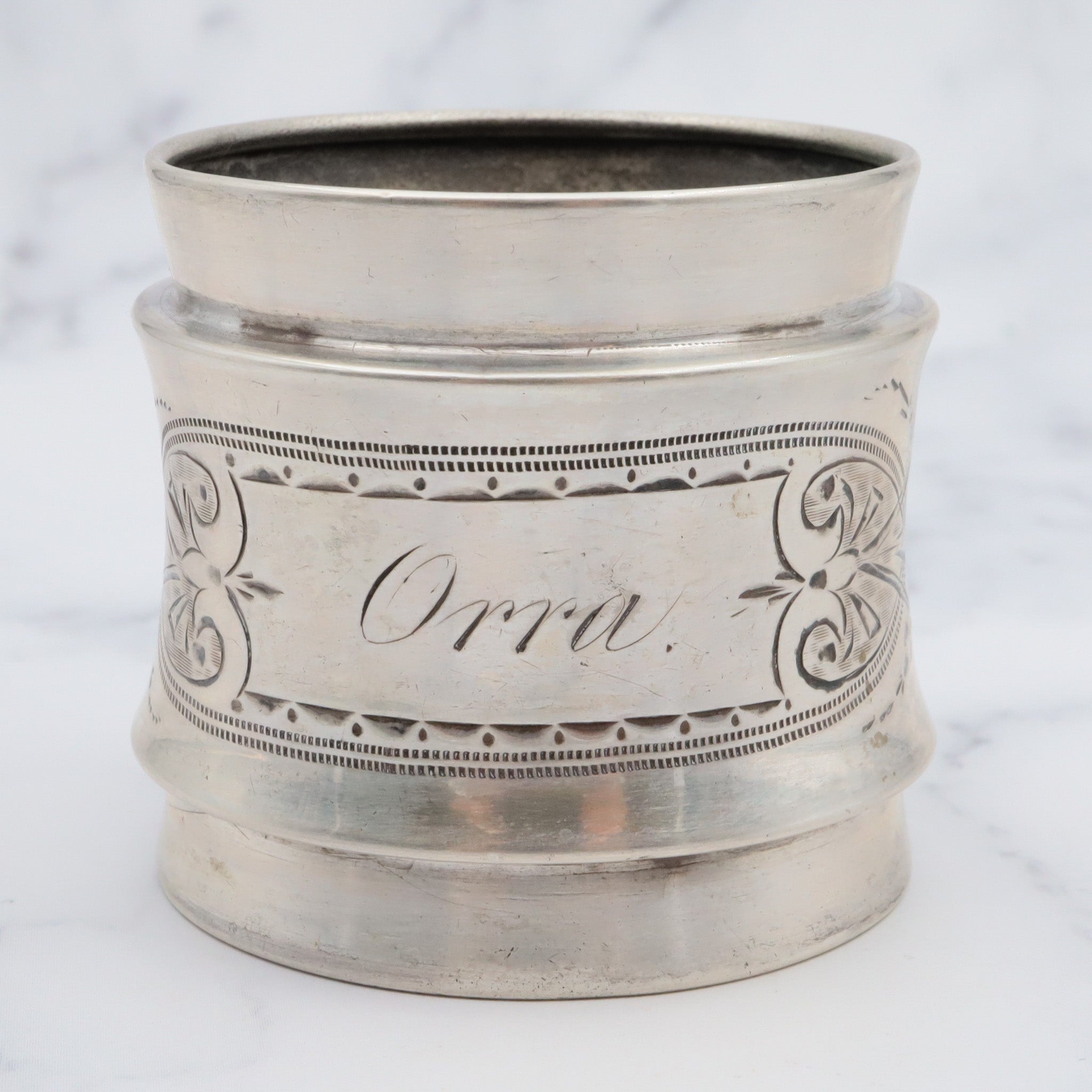 Antique Aesthetic period American coin silver napkin ring engraved 