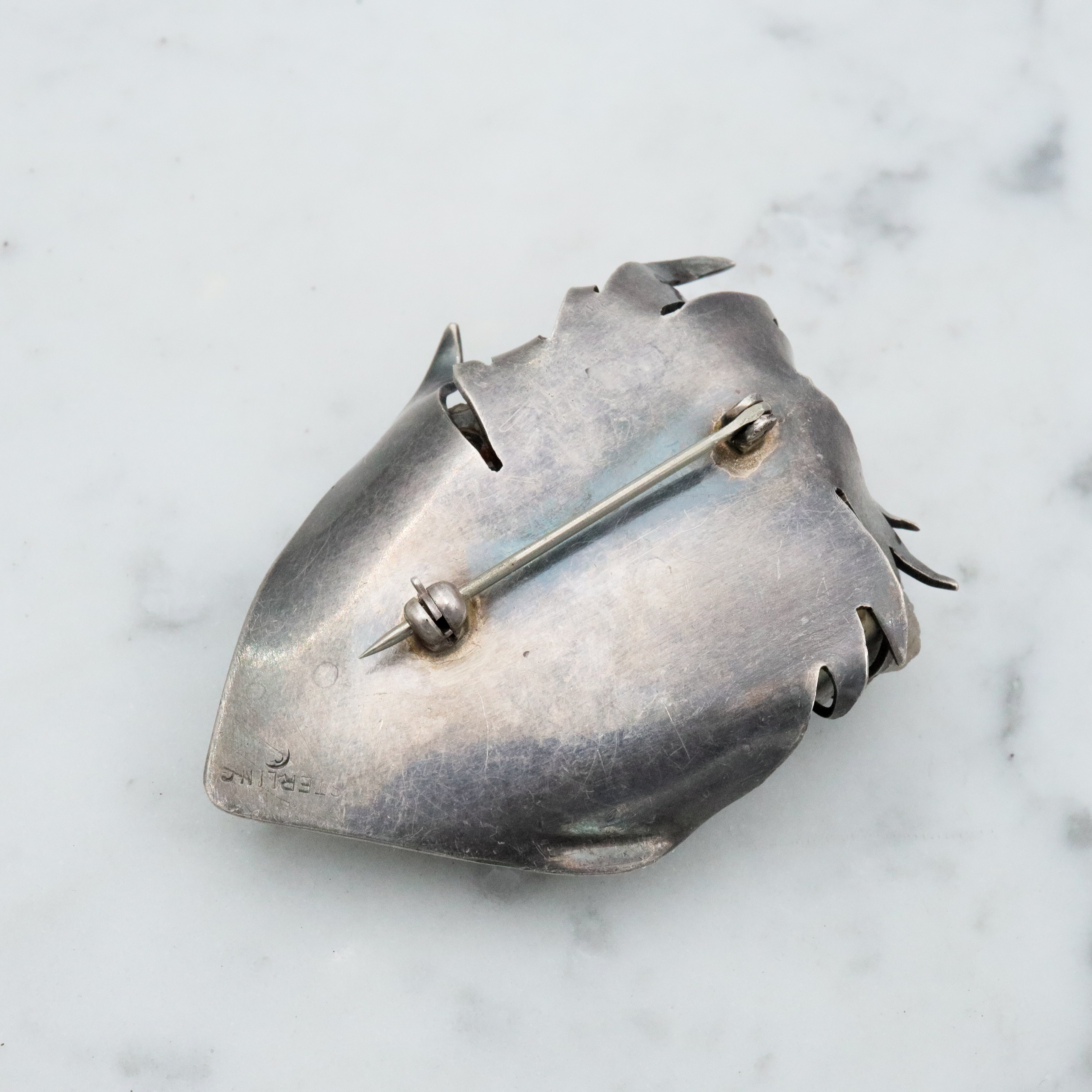 MCM handmade sterling agate druzy flower brooch