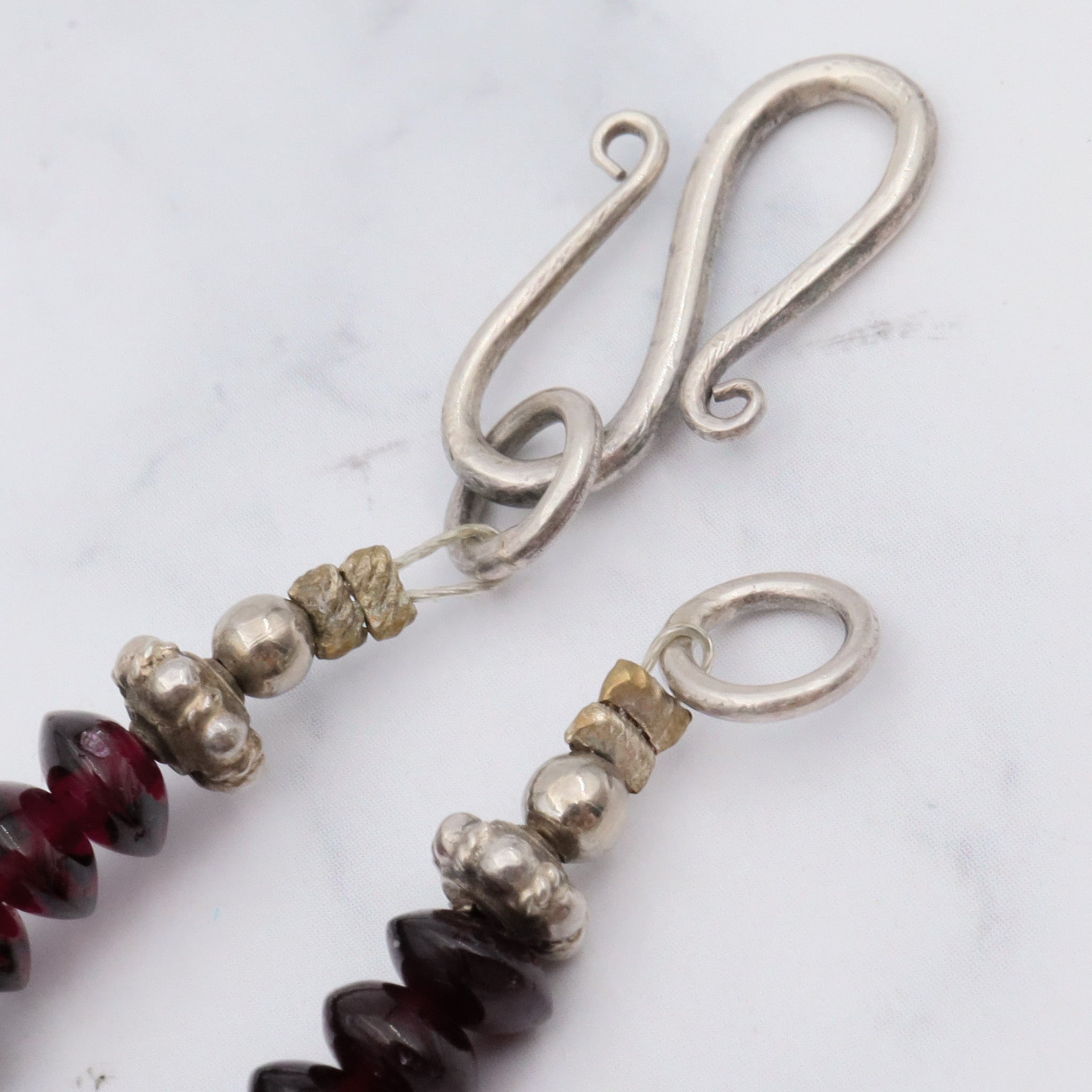 Vintage sterling garnet tribal necklace, 18"