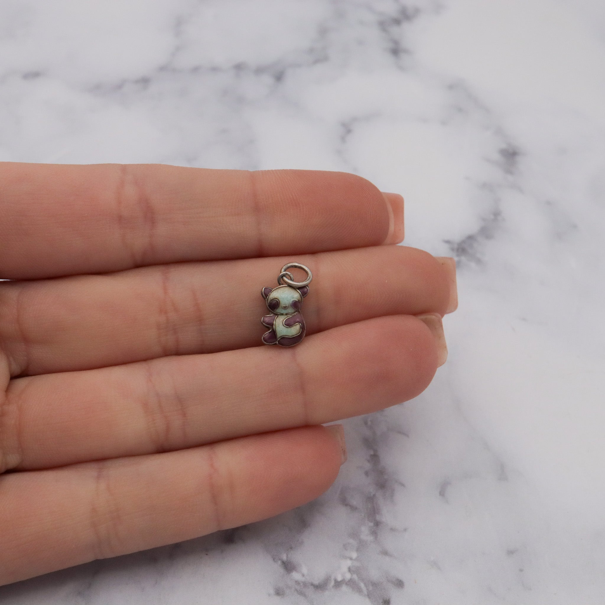 Vintage Chinese export sterling silver & cloisonne enamel double sided teddy bear charm