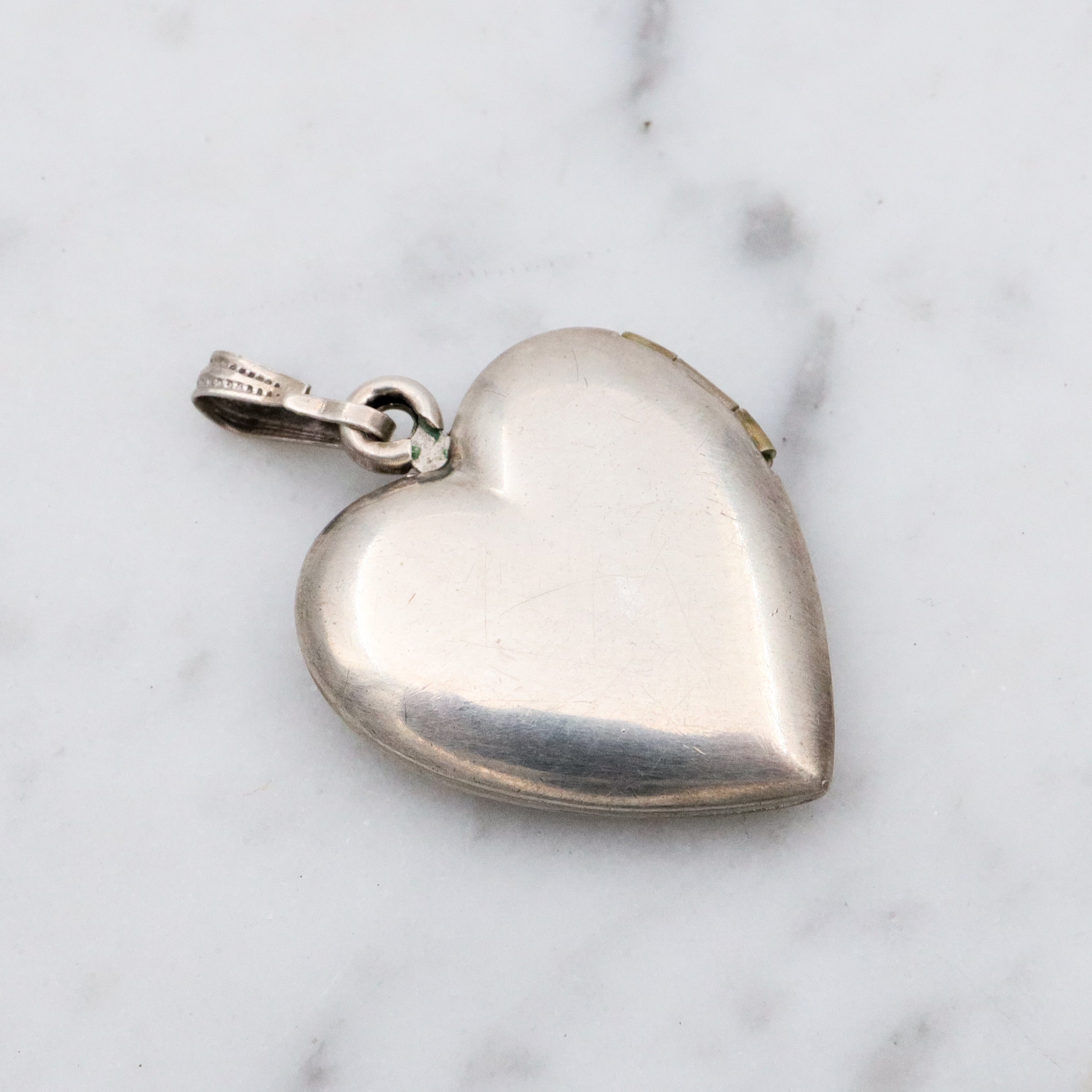 Antique sterling heart locket w/aqua paste gems