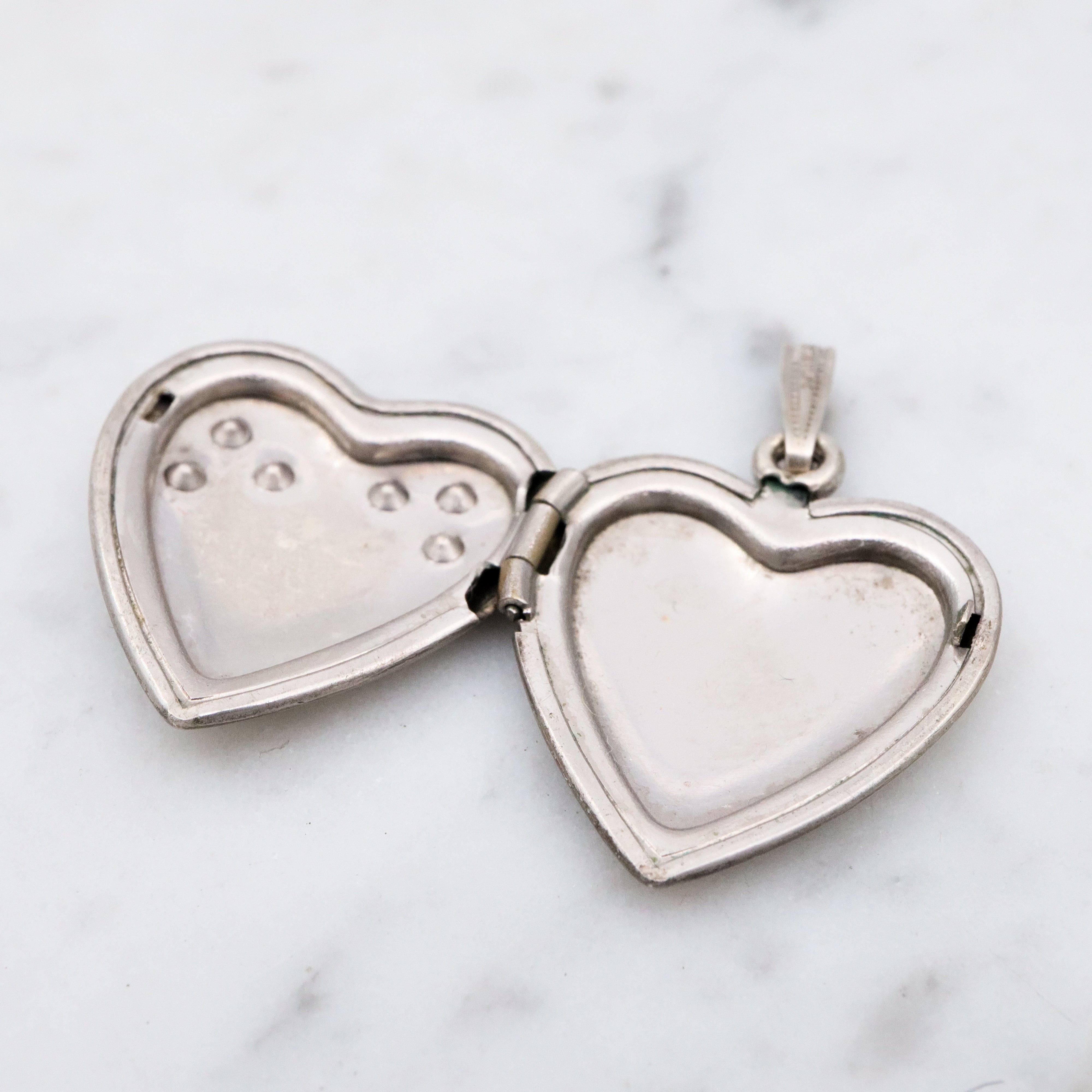 Antique sterling heart locket w/aqua paste gems