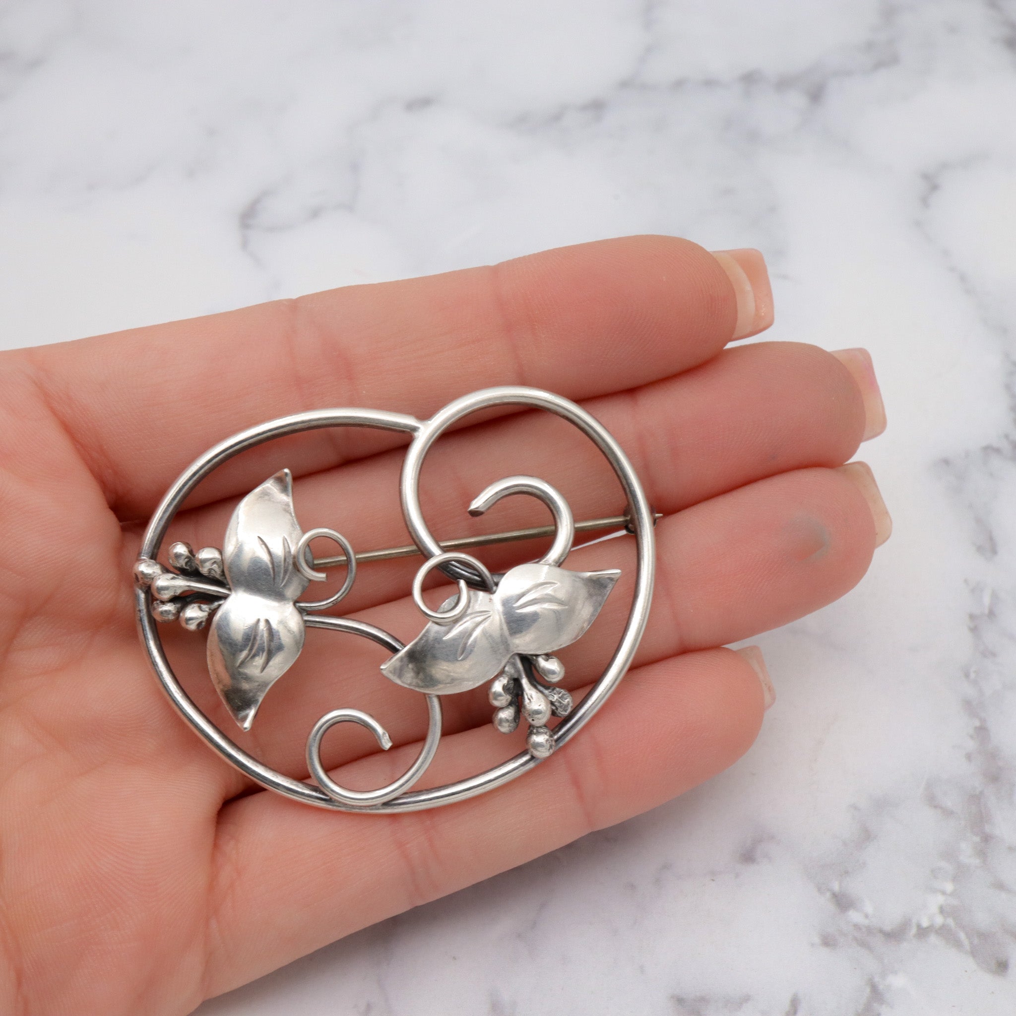 Vintage Mid-Century Charles H. Cole handmade sterling floral brooch