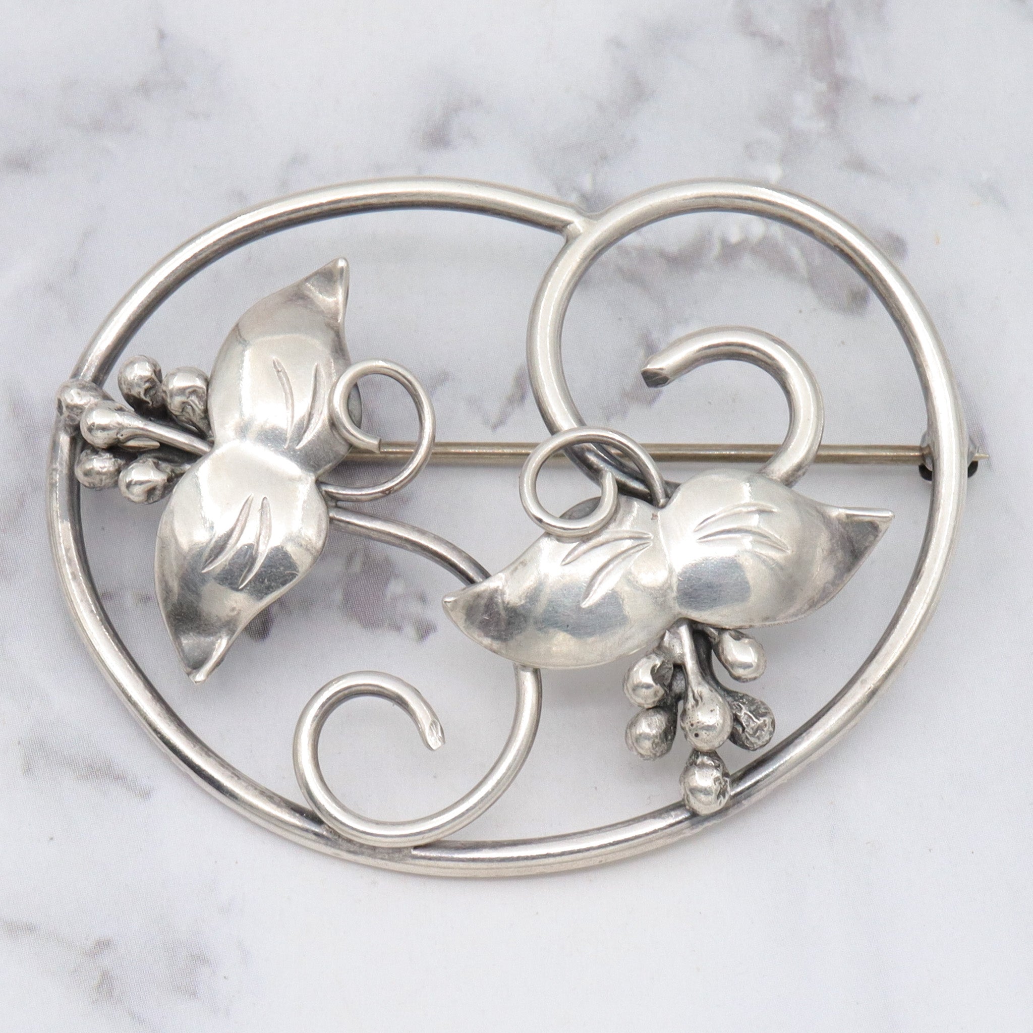 Vintage Mid-Century Charles H. Cole handmade sterling floral brooch