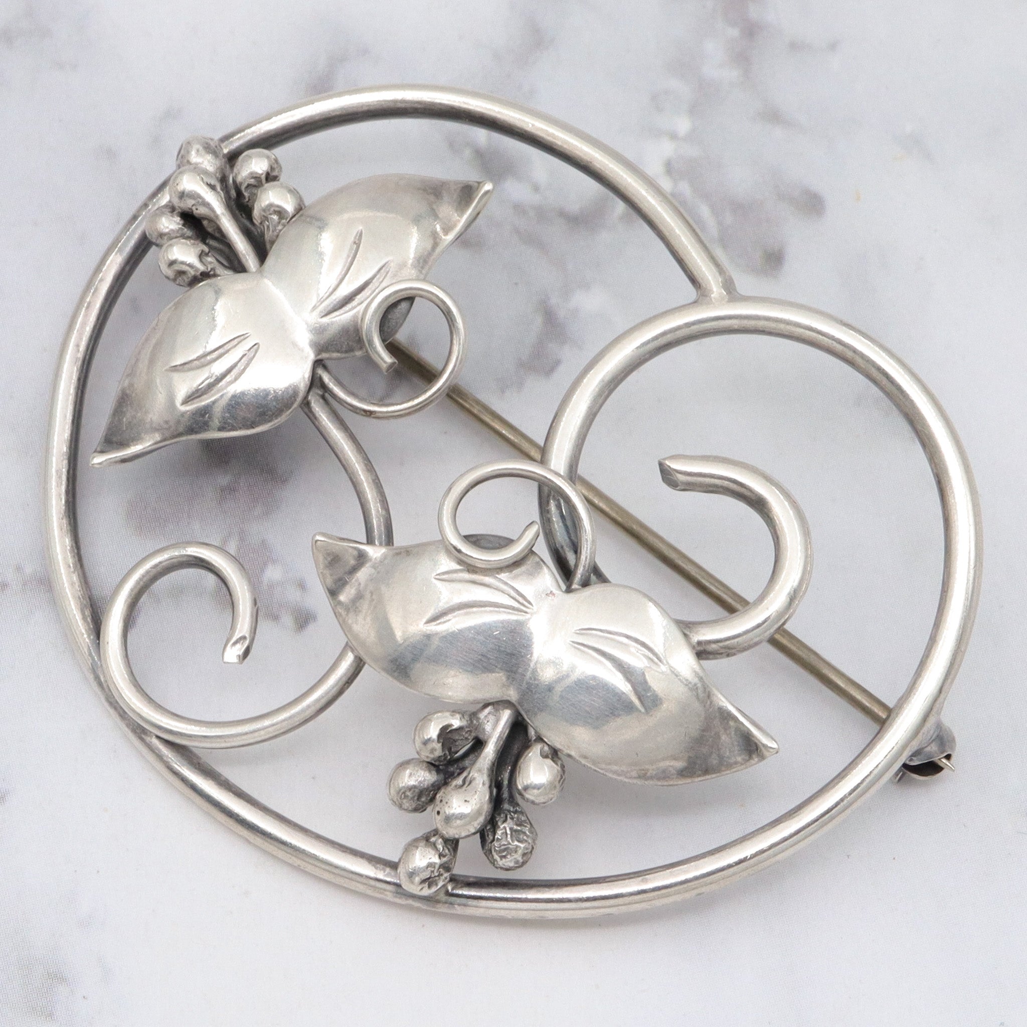 Vintage Mid-Century Charles H. Cole handmade sterling floral brooch